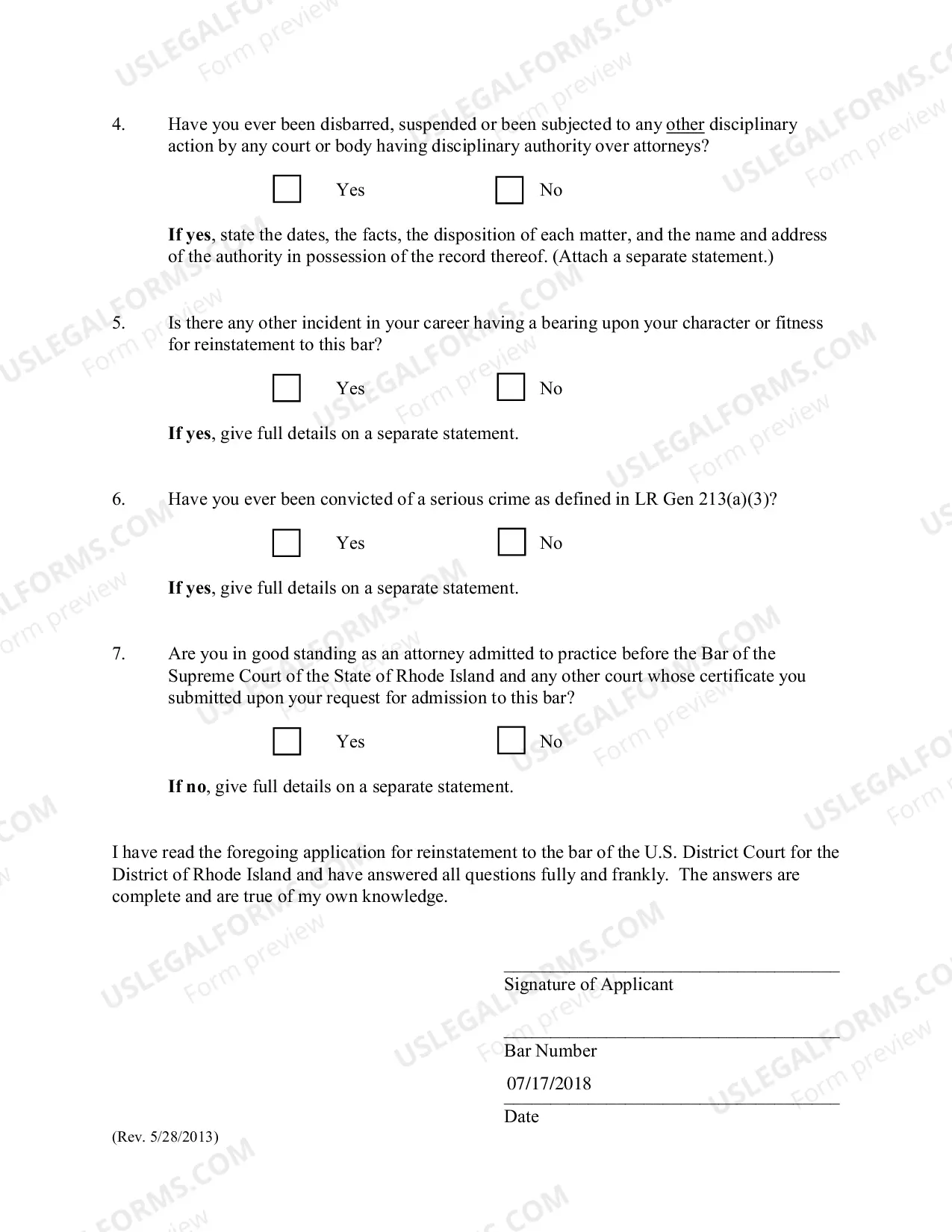 Preview Application For Reinstatement