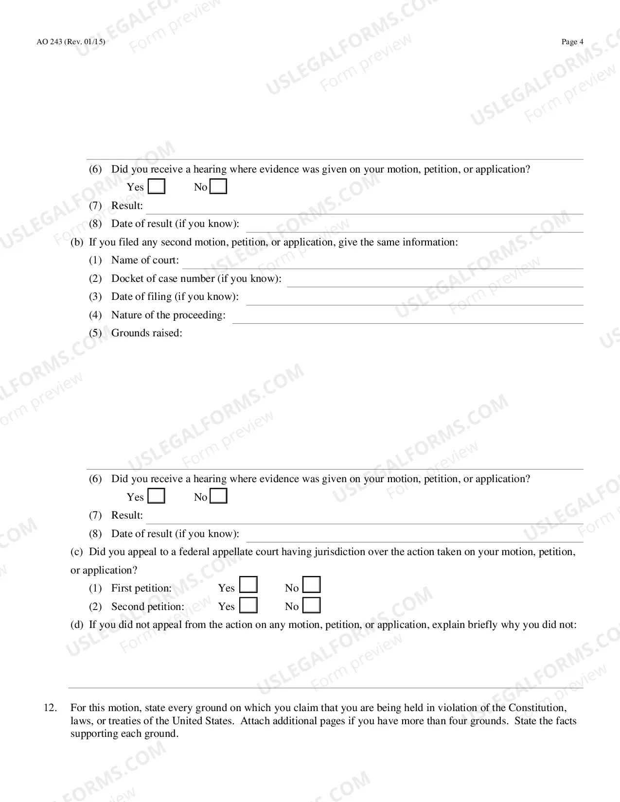 Preview Motion to Vacate, Set Aside, or Correct a Sentence By a Person in Federal Custody - (28 U.S.C. Sec. 2255)