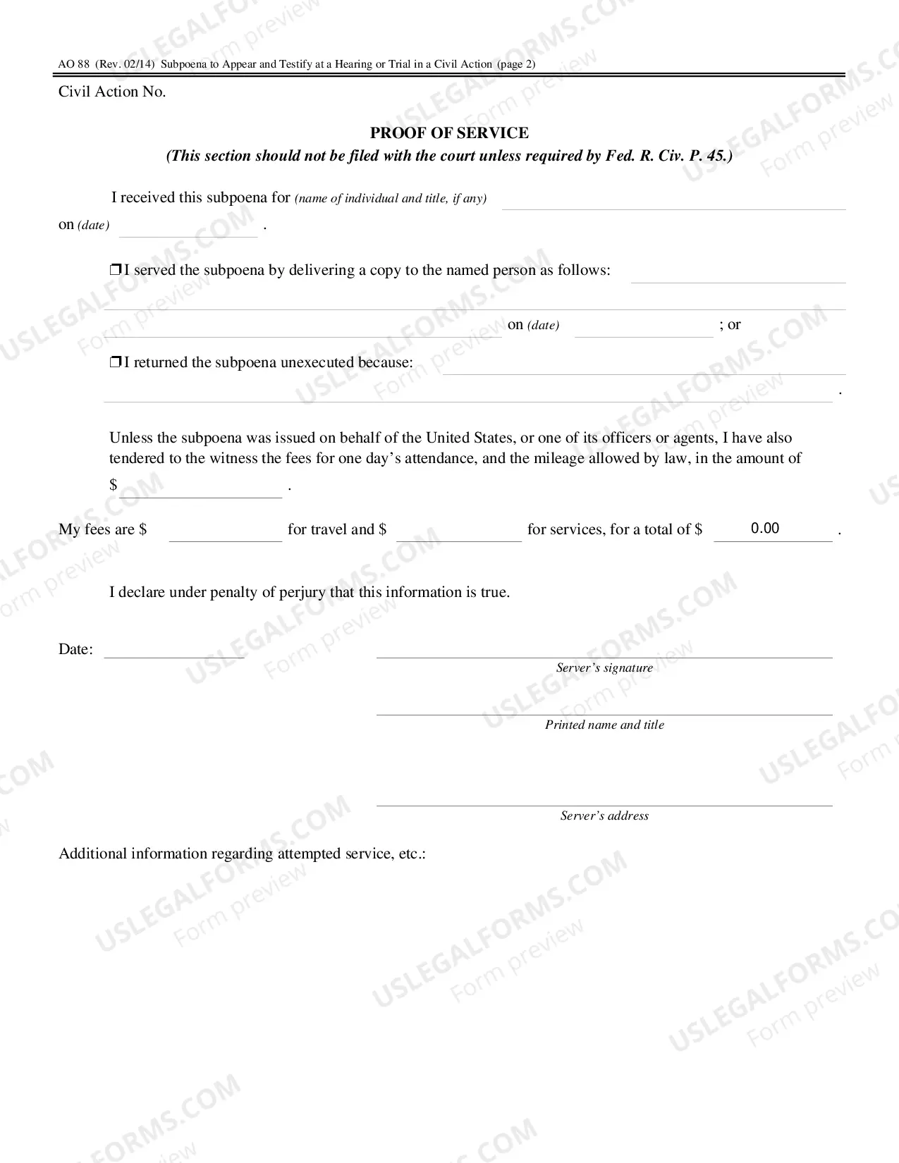 Preview Subpoena to Appear and Testify at a Hearing or Trial in a Civil Case