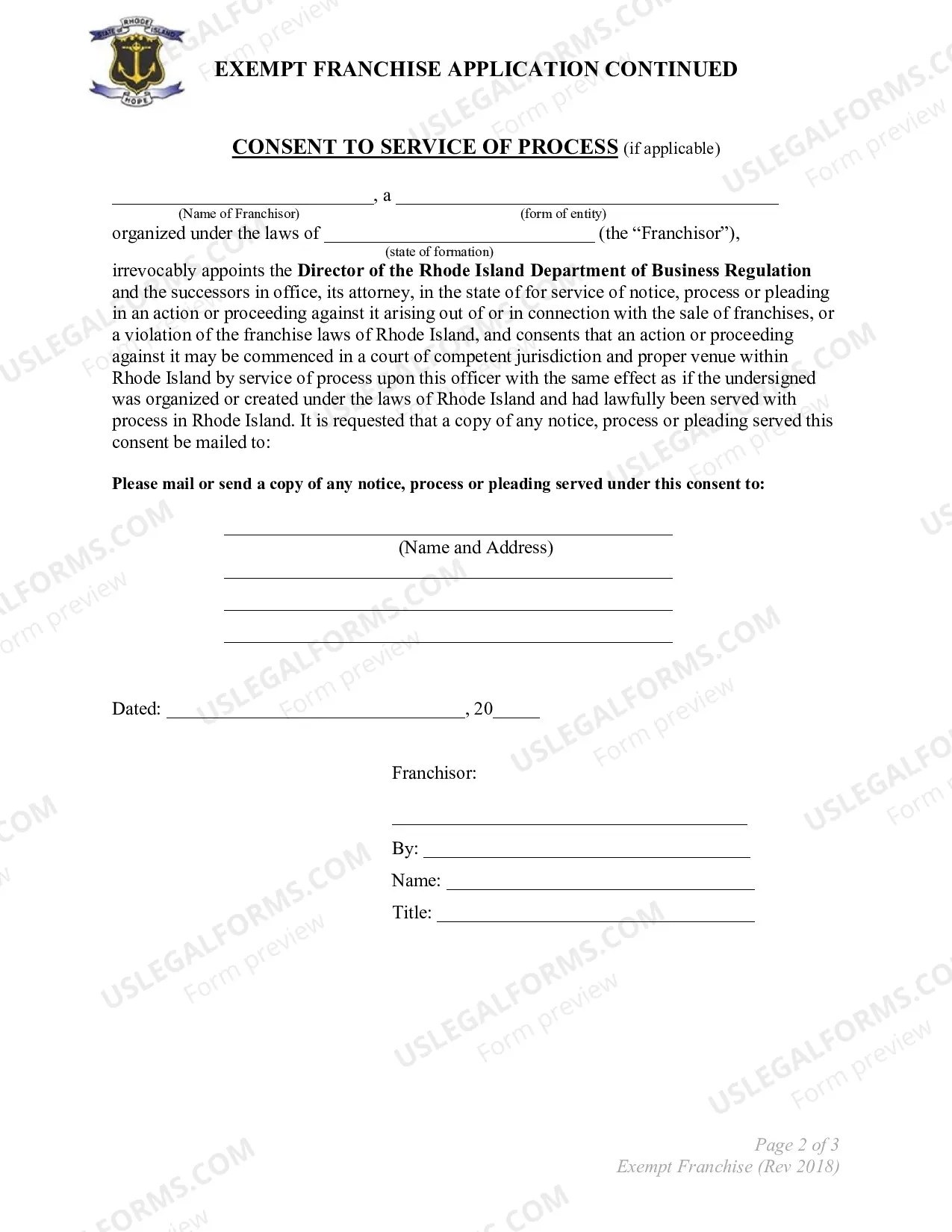 Preview Application For Exemption From Registration Requirements As A Franchisor