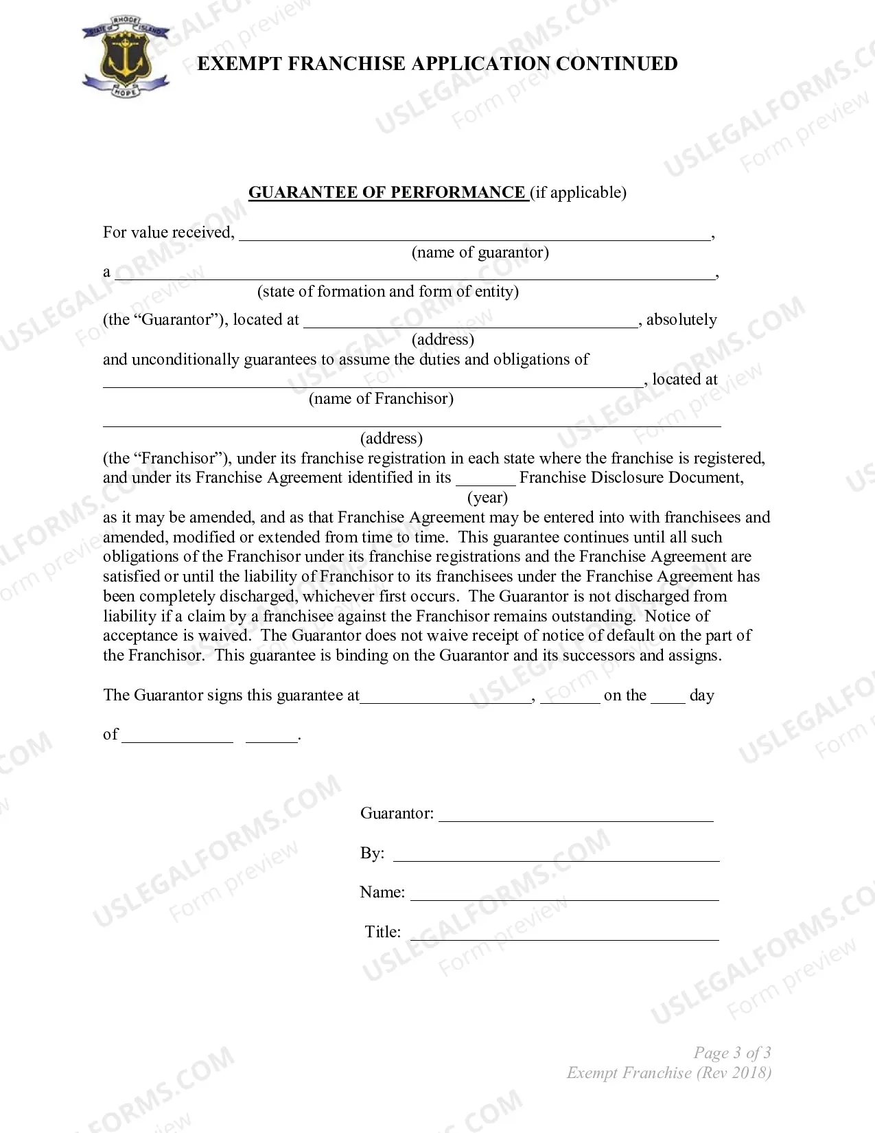 Preview Application For Exemption From Registration Requirements As A Franchisor