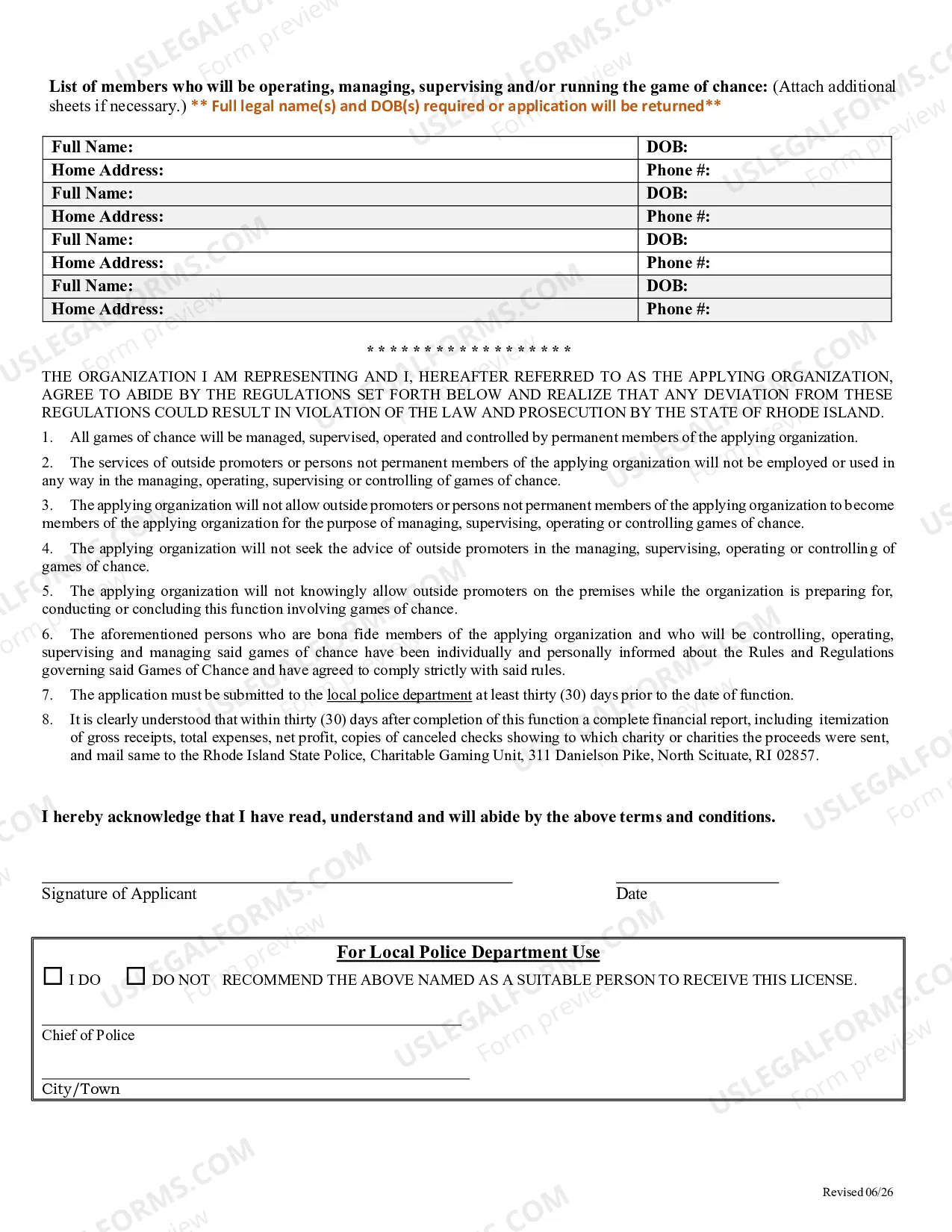 Preview Charitable Organizations Application
