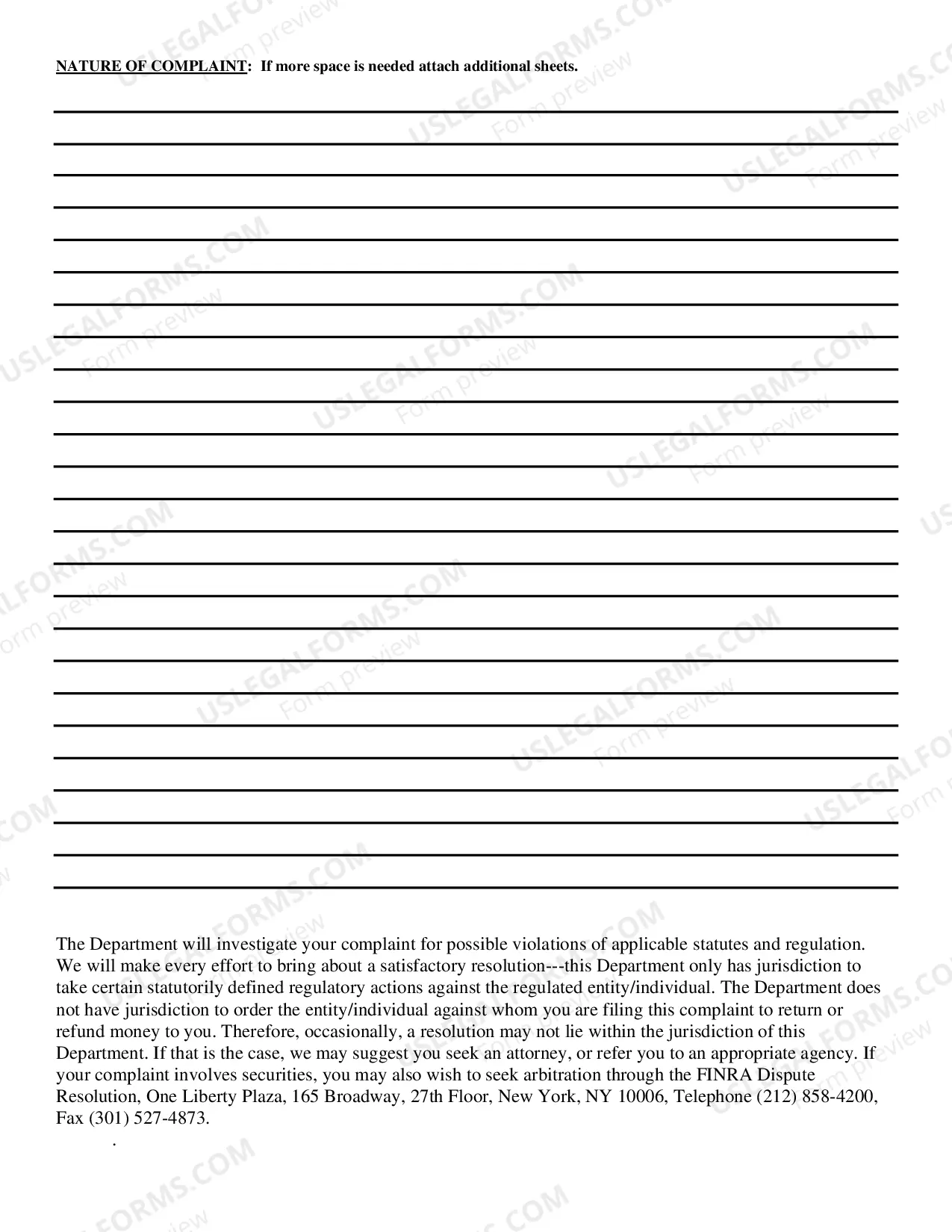 Preview Department Complaint Form