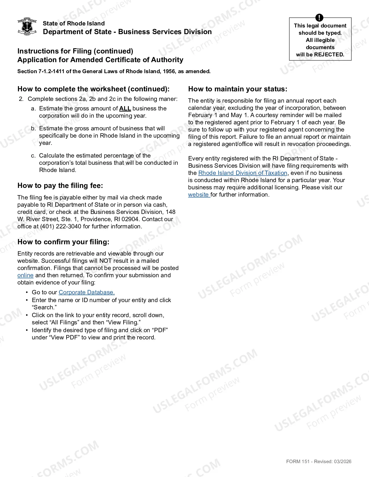Preview Application For Amended Certificate of Authority (Foreign Corp)
