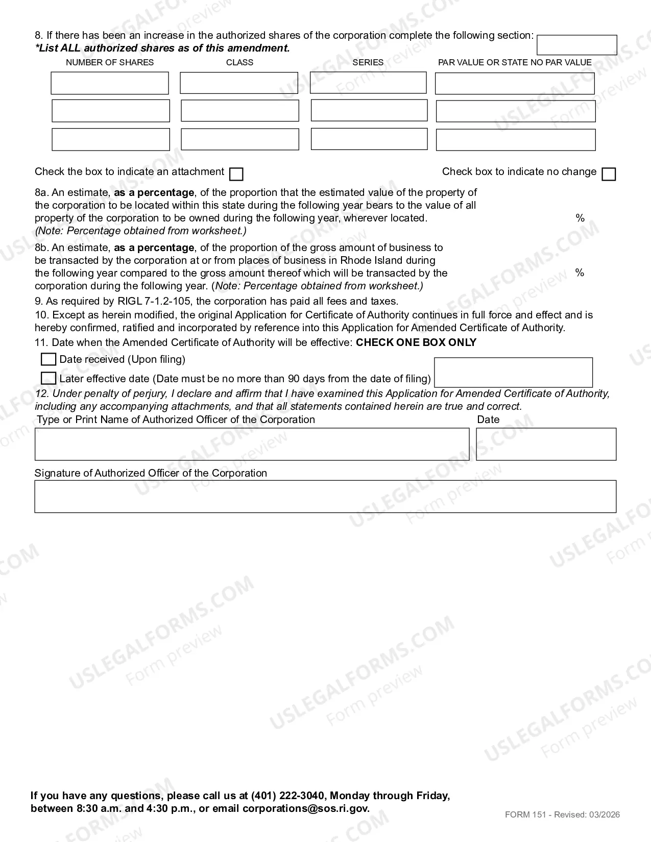 Preview Application For Amended Certificate of Authority (Foreign Corp)