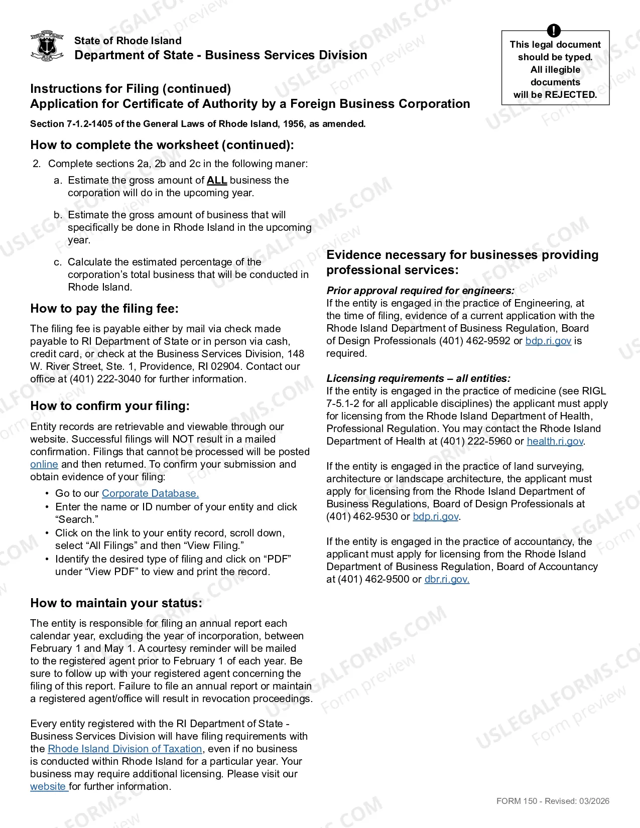 Preview Application For Certificate of Authority (Foreign Corp)