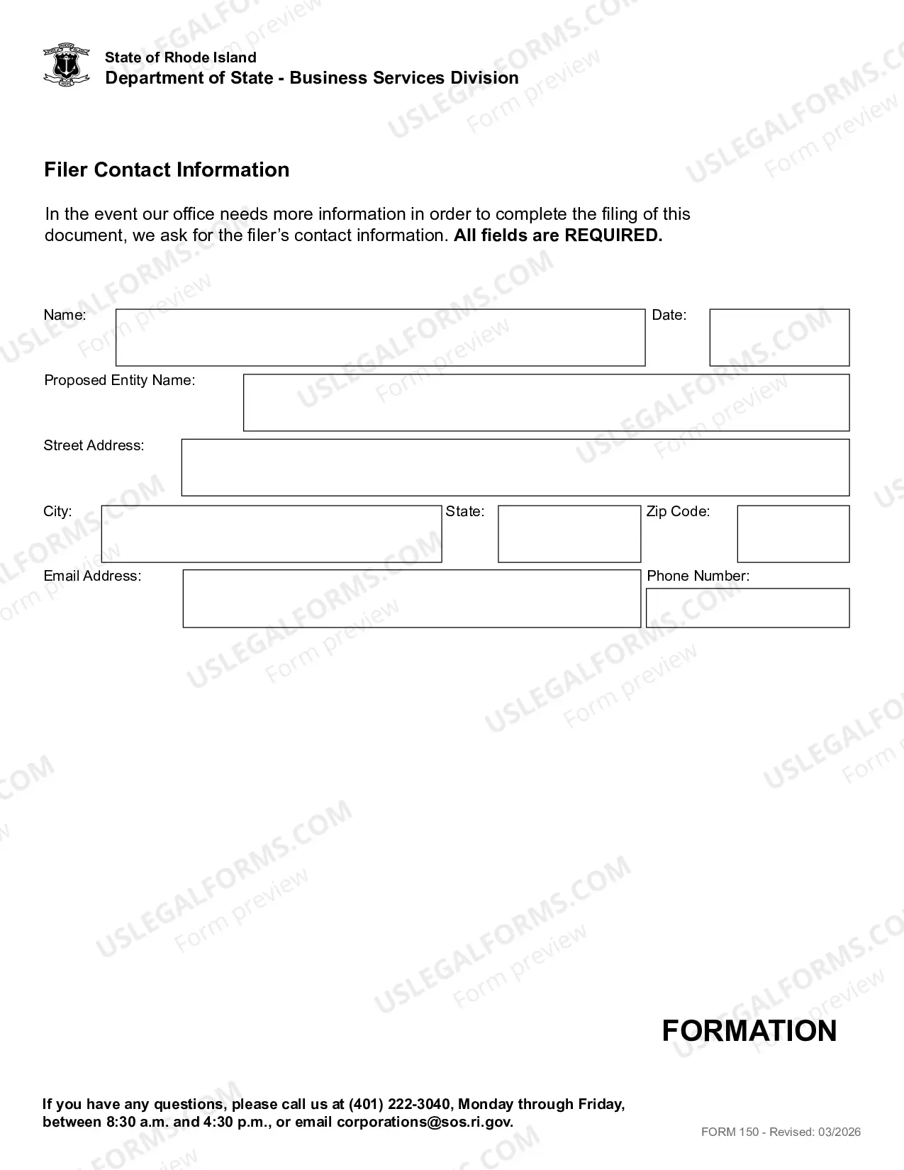 Preview Application For Certificate of Authority (Foreign Corp)