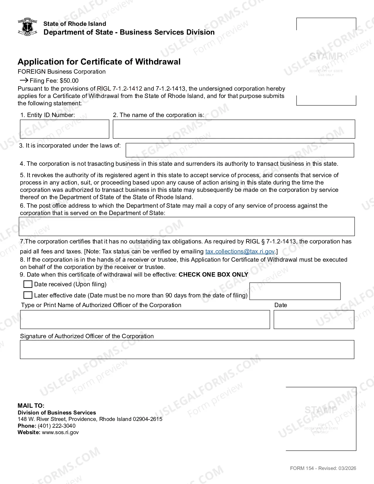 Preview Application For Certificate of Withdrawal (Foreign Corp)