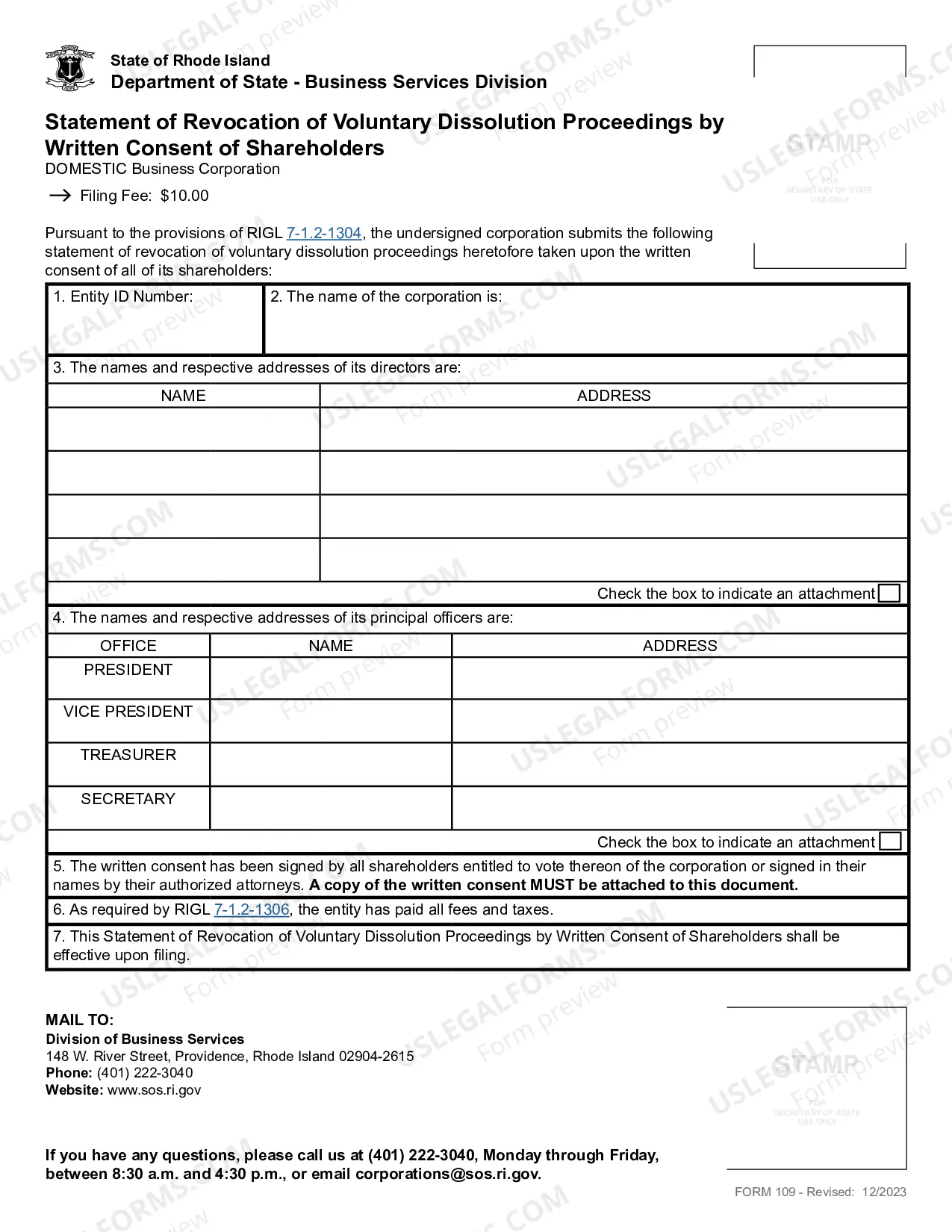 Preview Statement of Revocation of Voluntary Dissolution Proceedings By Written Consent of Shareholders (Domestic Corp)