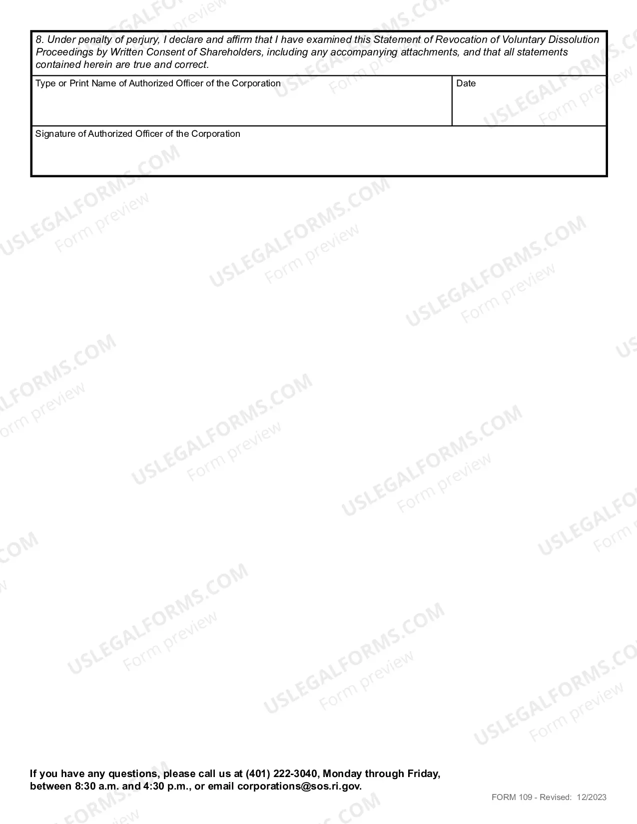 Preview Statement of Revocation of Voluntary Dissolution Proceedings By Written Consent of Shareholders (Domestic Corp)