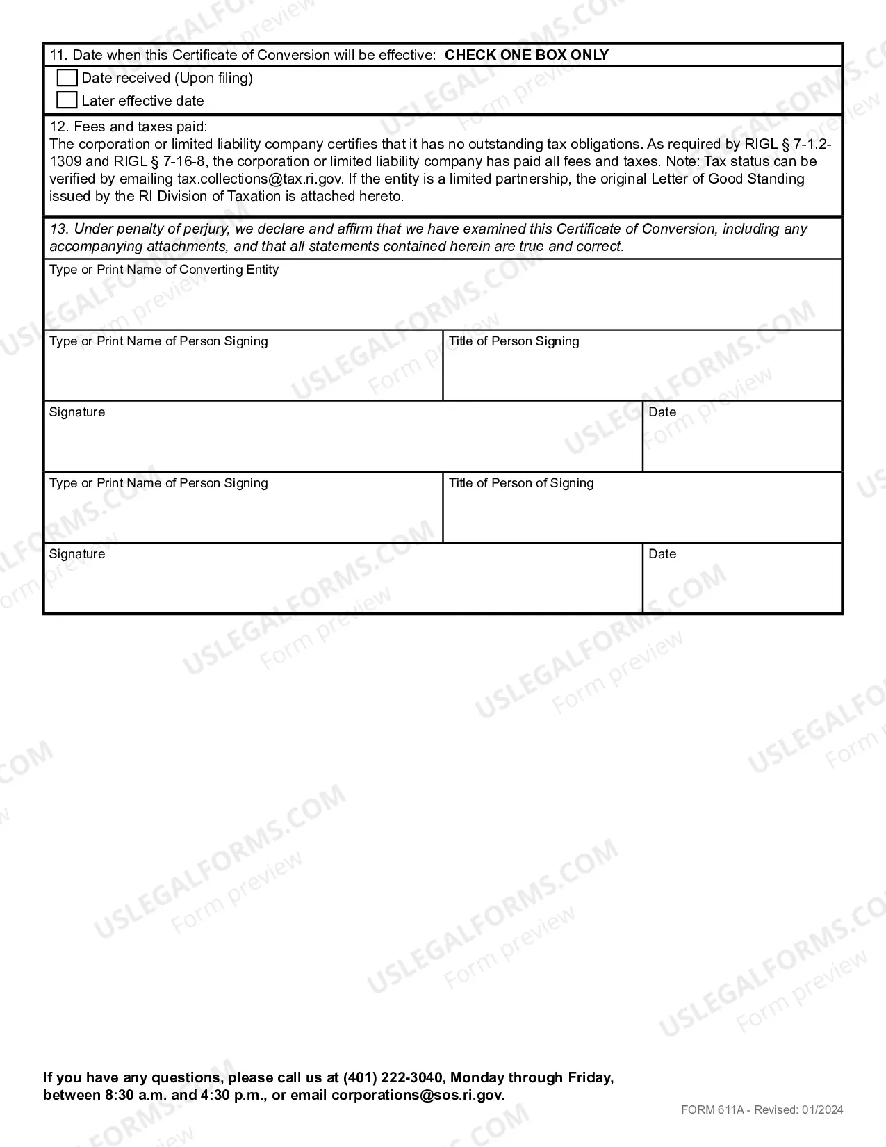 Preview Certificate of Conversion