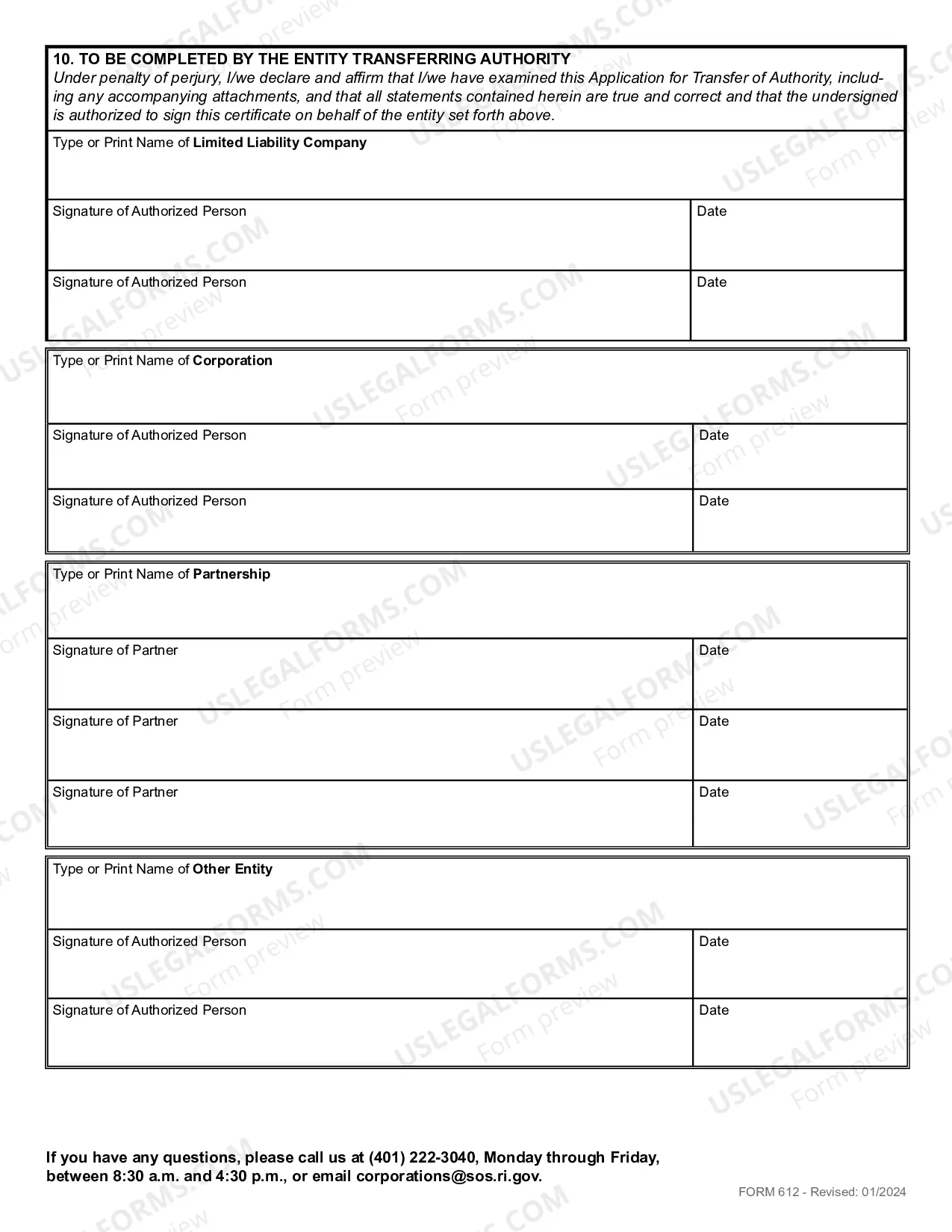 Preview Transfer of Authority