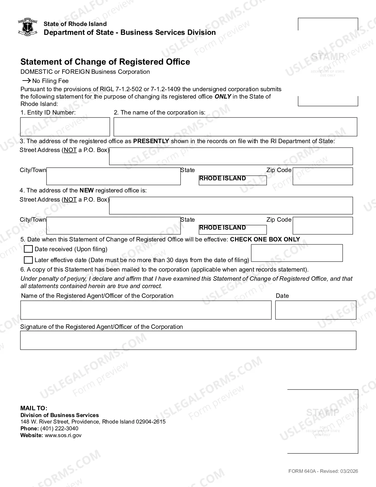 Preview Change of Registered Office