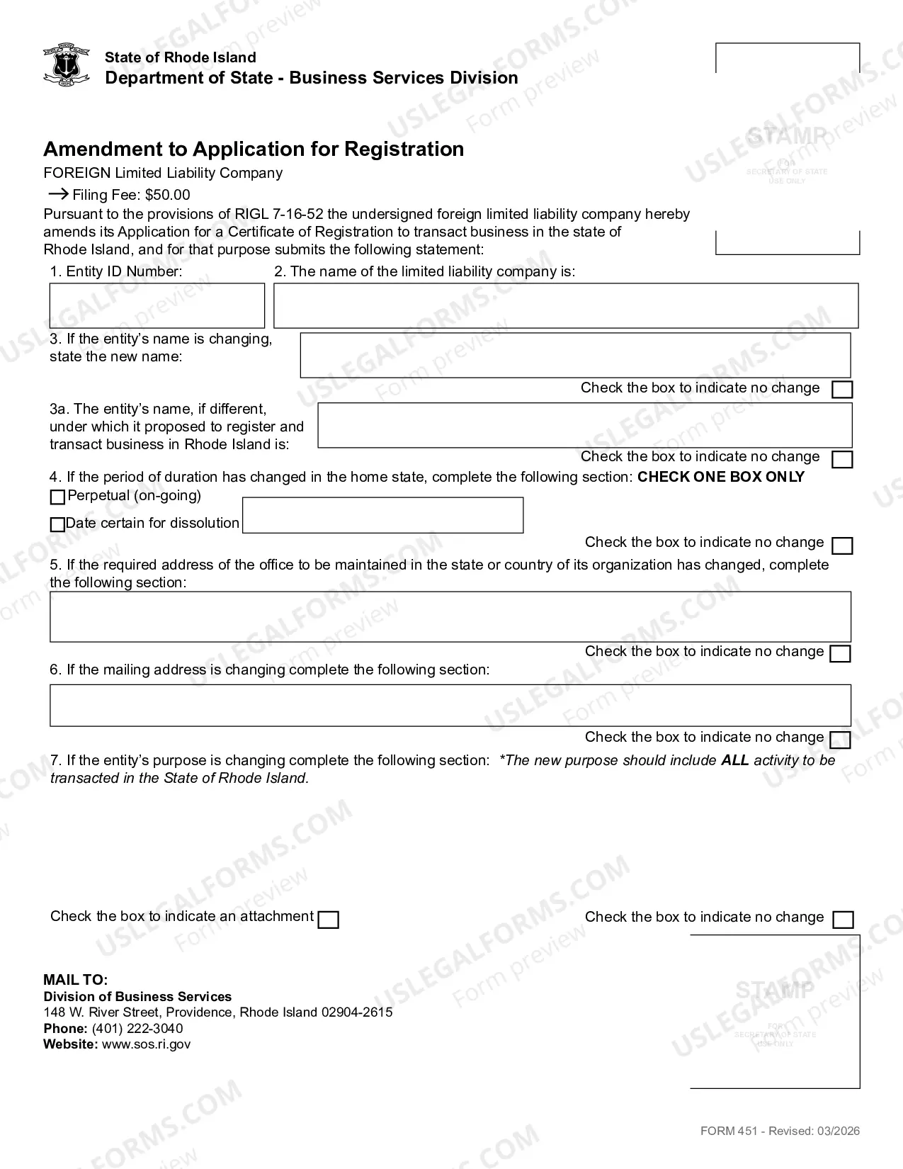 Preview Amendment To Application For Registration (Foreign LLC)