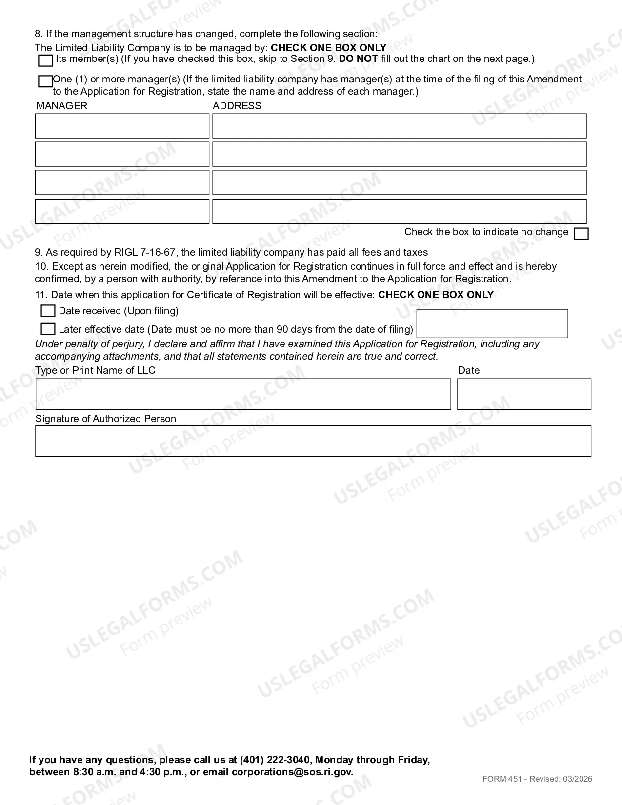 Preview Amendment To Application For Registration (Foreign LLC)