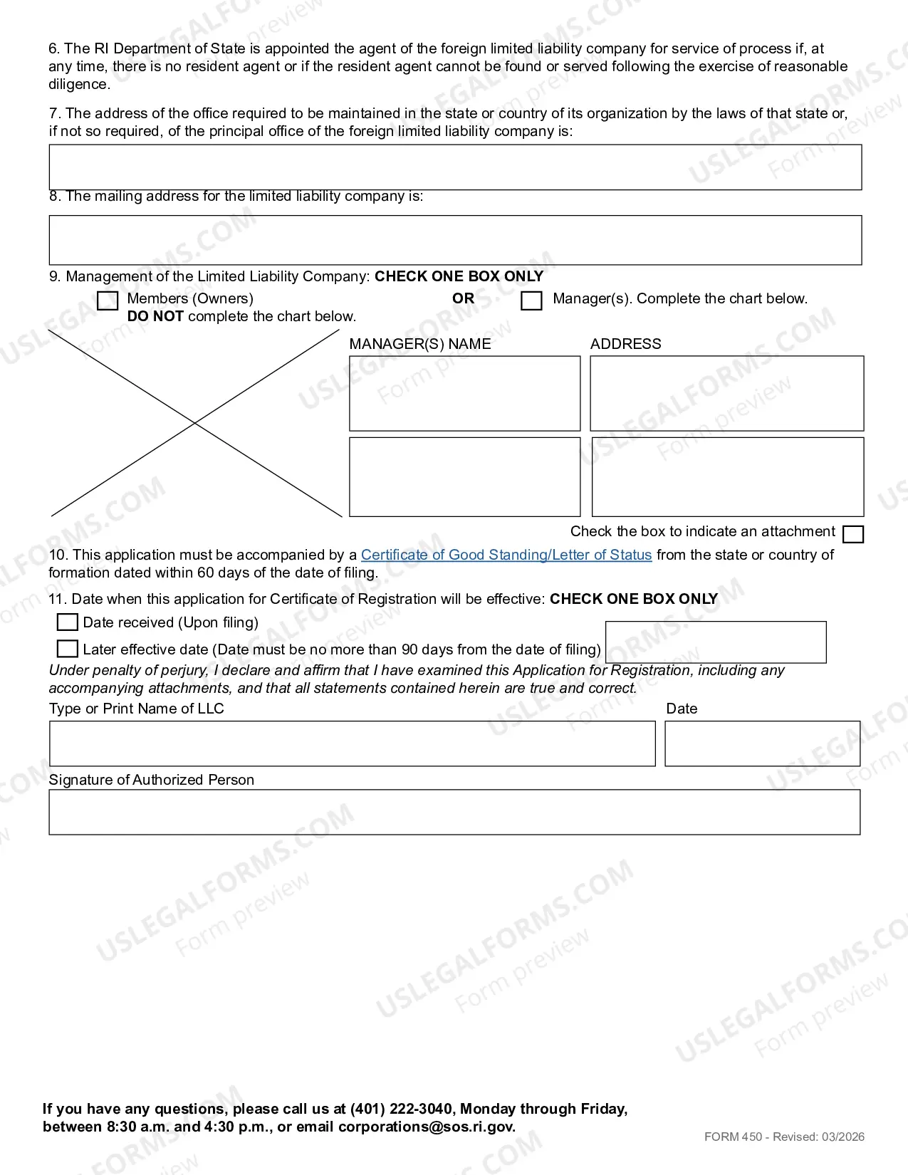 Preview Application For Registration (Foreign LLC)