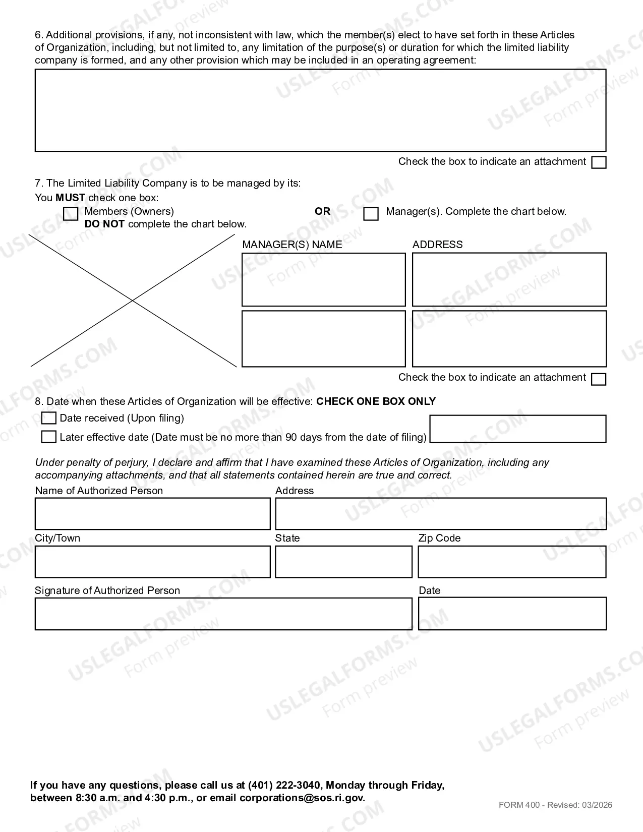 Preview Articles of Organization (Domestic LLC)