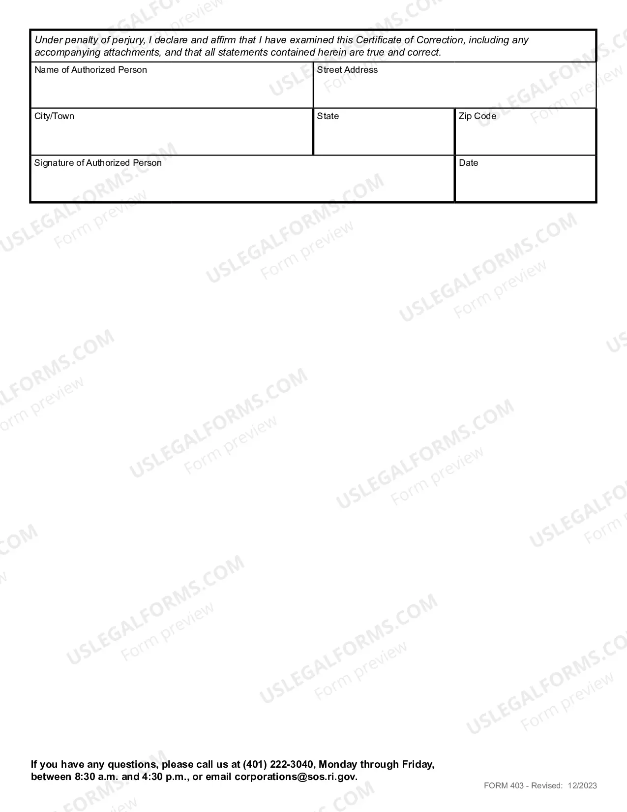 Preview Certificate of Correction (Domestic LLC)