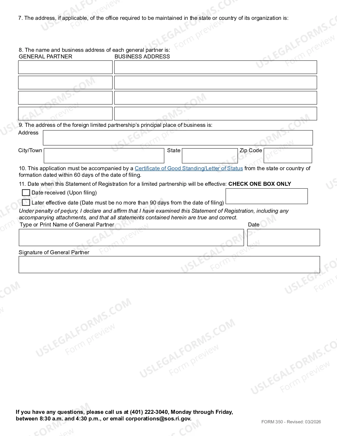 Preview Application For Certificate of Registration (Foreign LP)