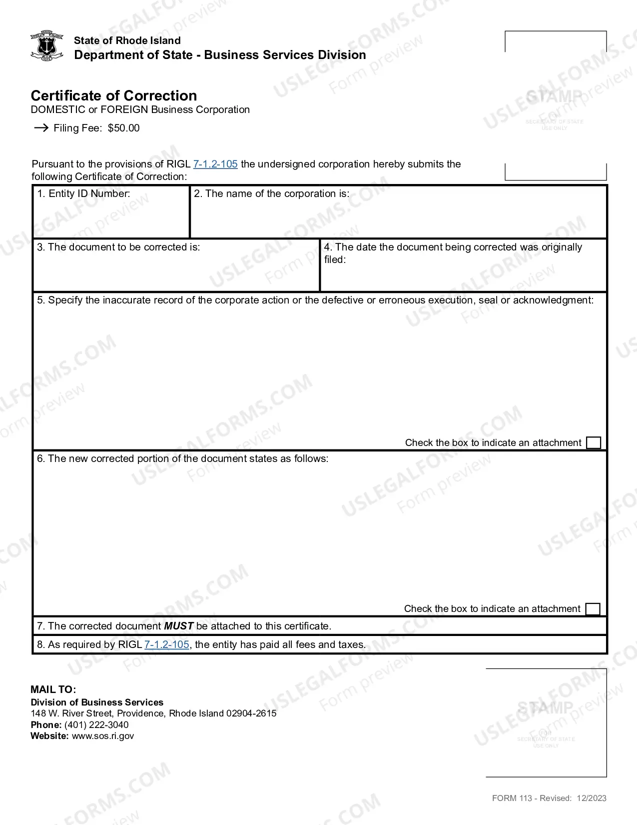 Preview Certificate of Correction To Application For Registration (Foreign LP)