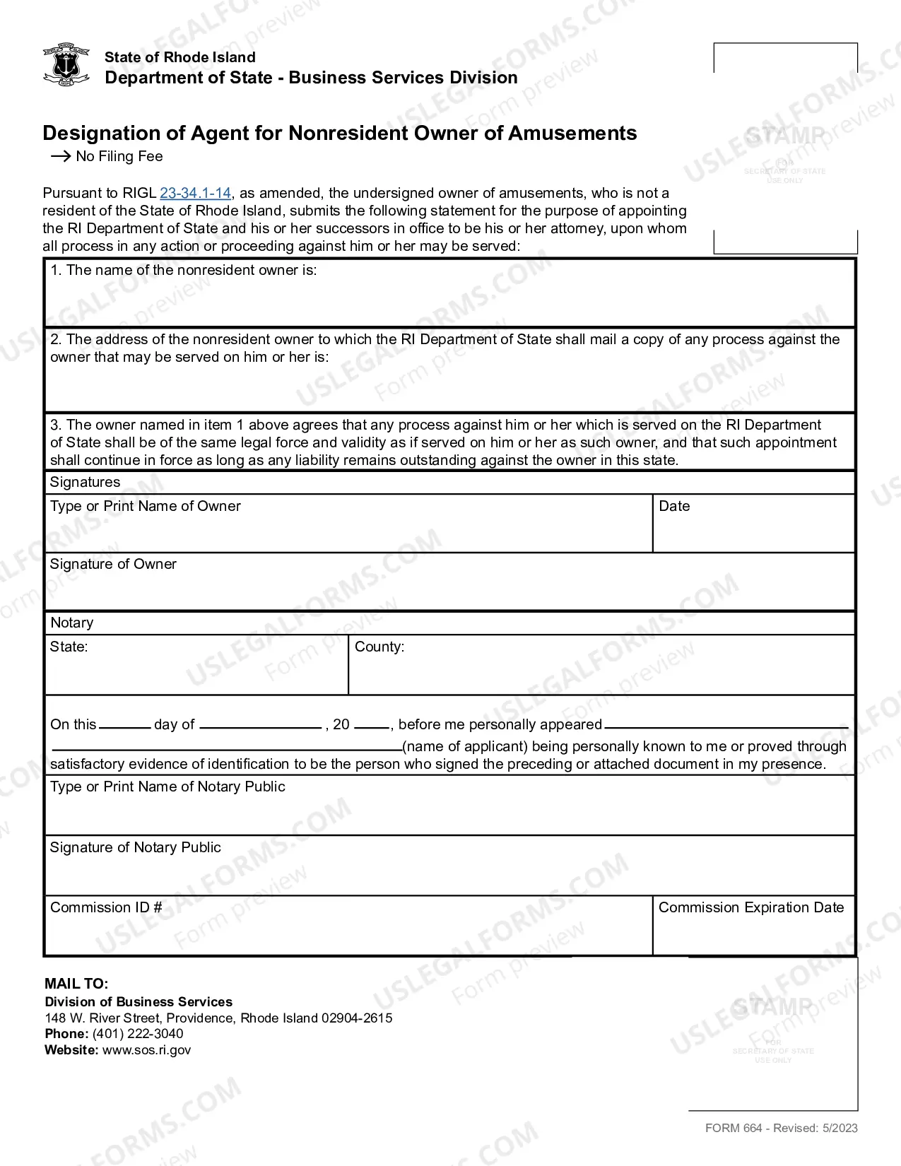 Preview Designation of Agent For Nonresident Owners of Amusements
