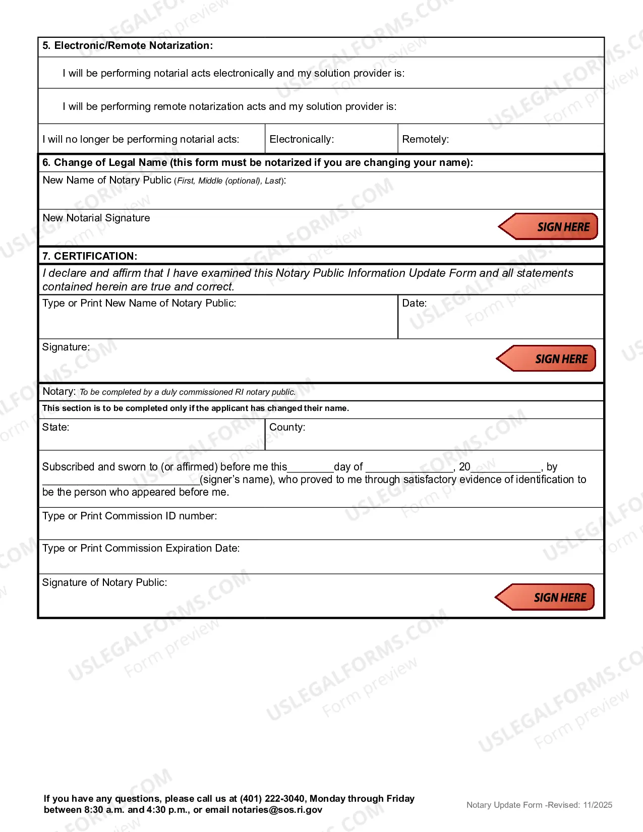 Preview Notary Public Change of Name Form