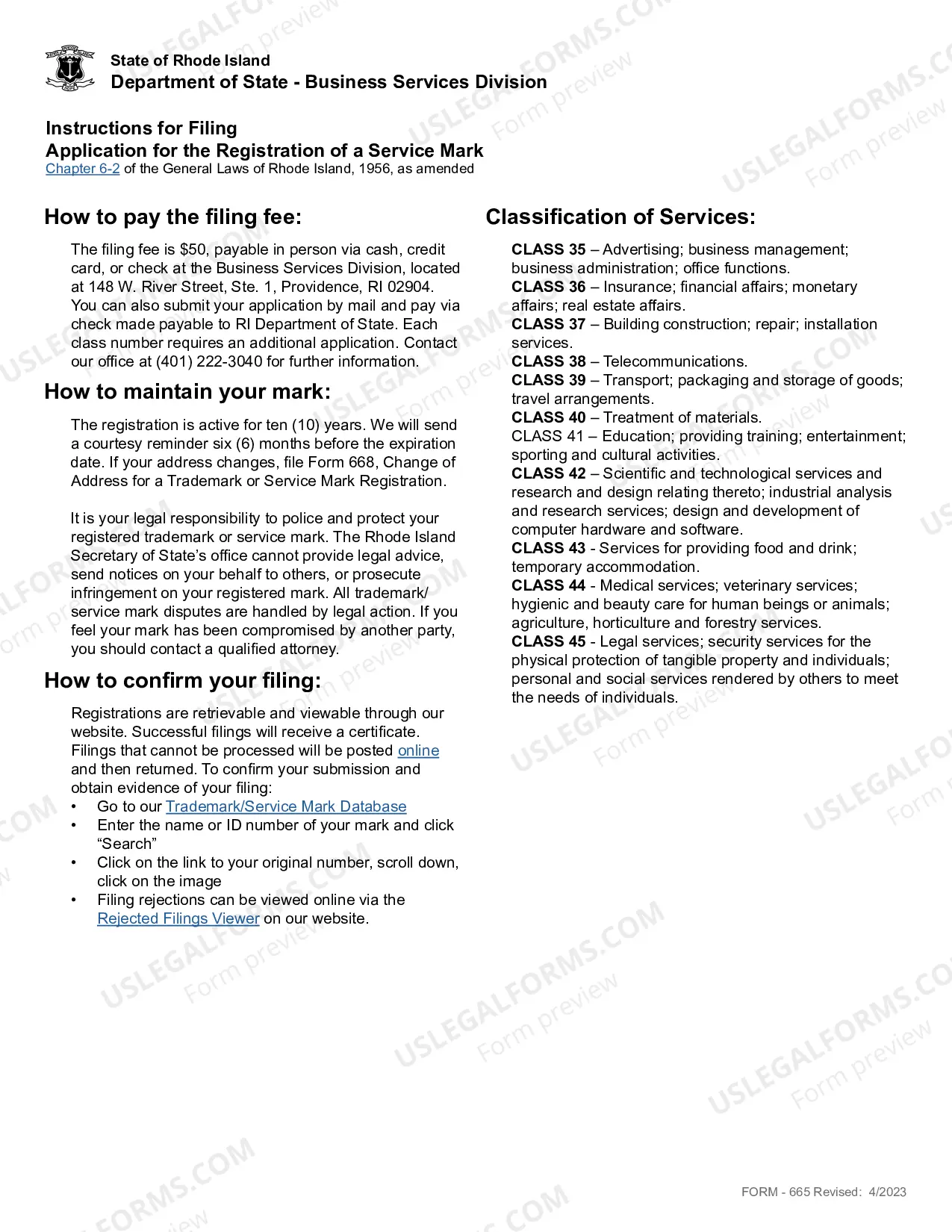 Preview Application For Registration of Service Mark