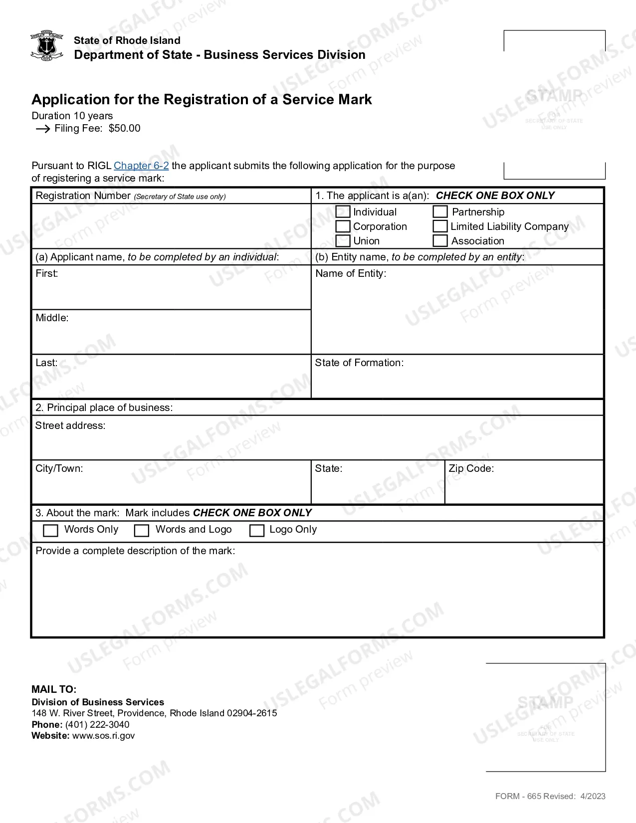 Preview Application For Registration of Service Mark