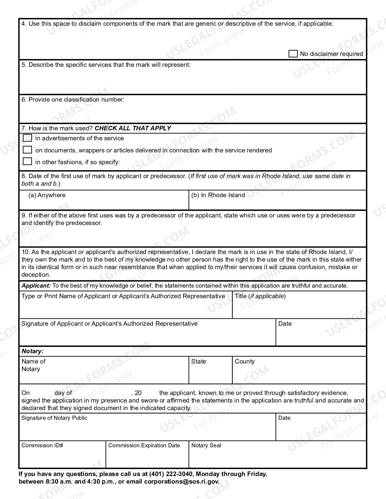 Preview Application For Registration of Service Mark