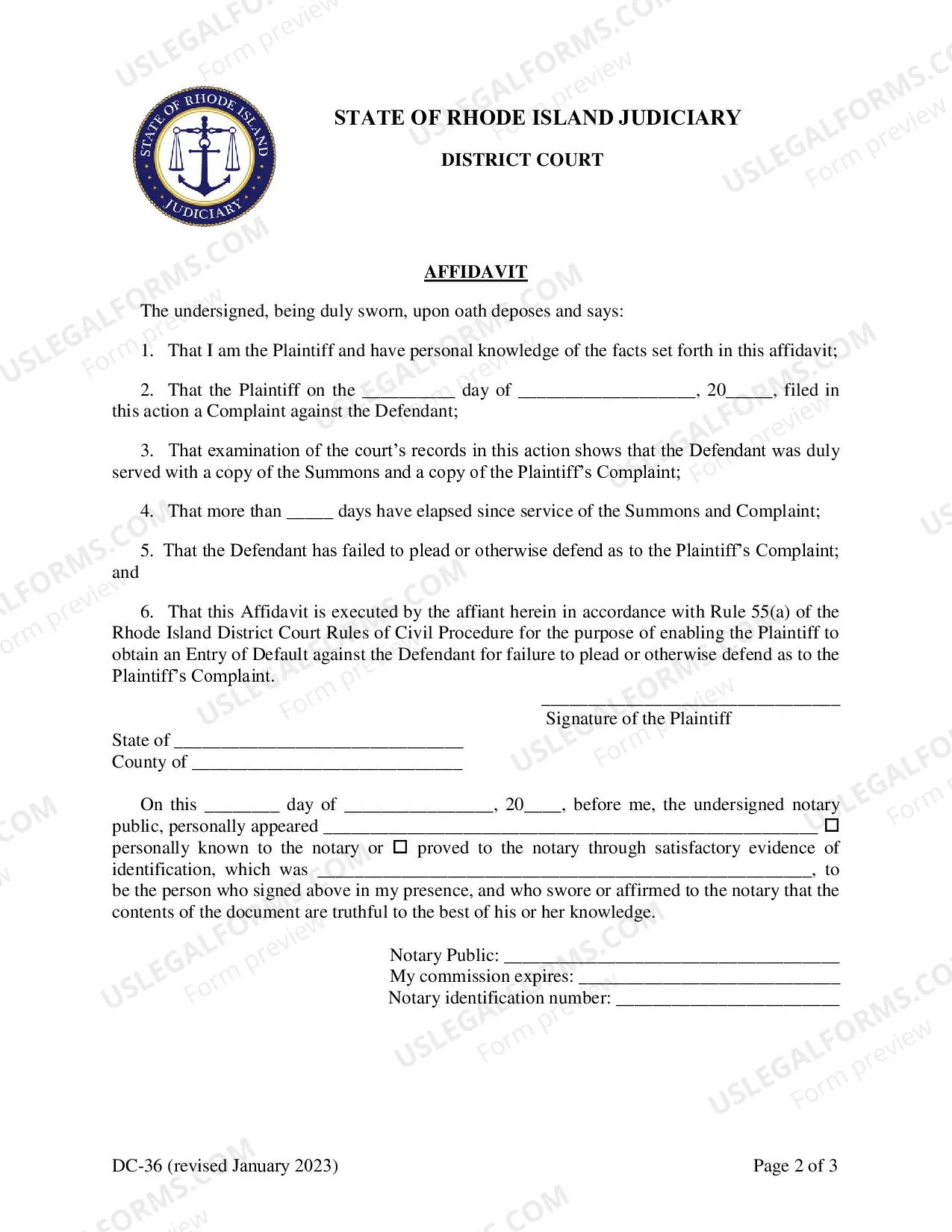 Preview Application To Clerk For Entry of Default