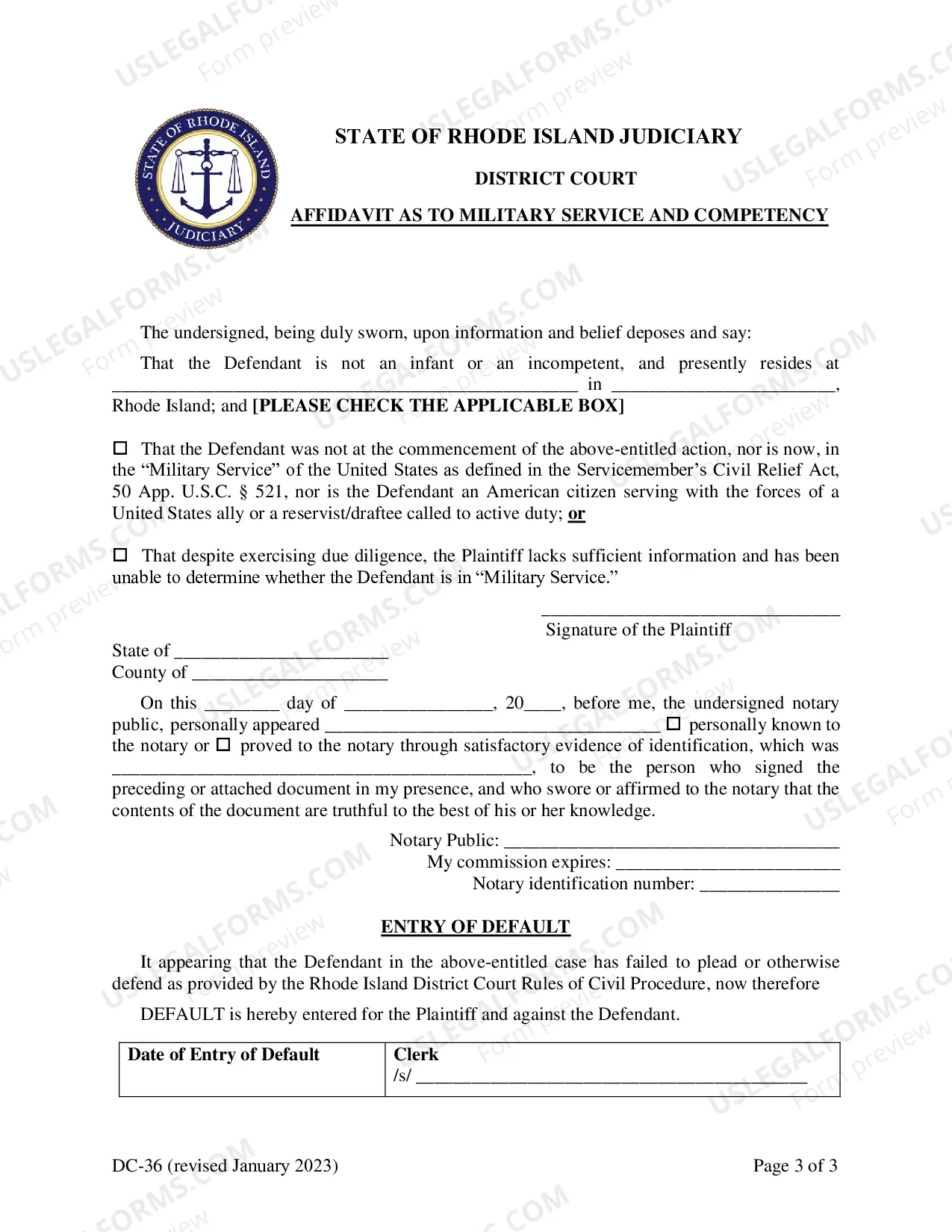Preview Application To Clerk For Entry of Default