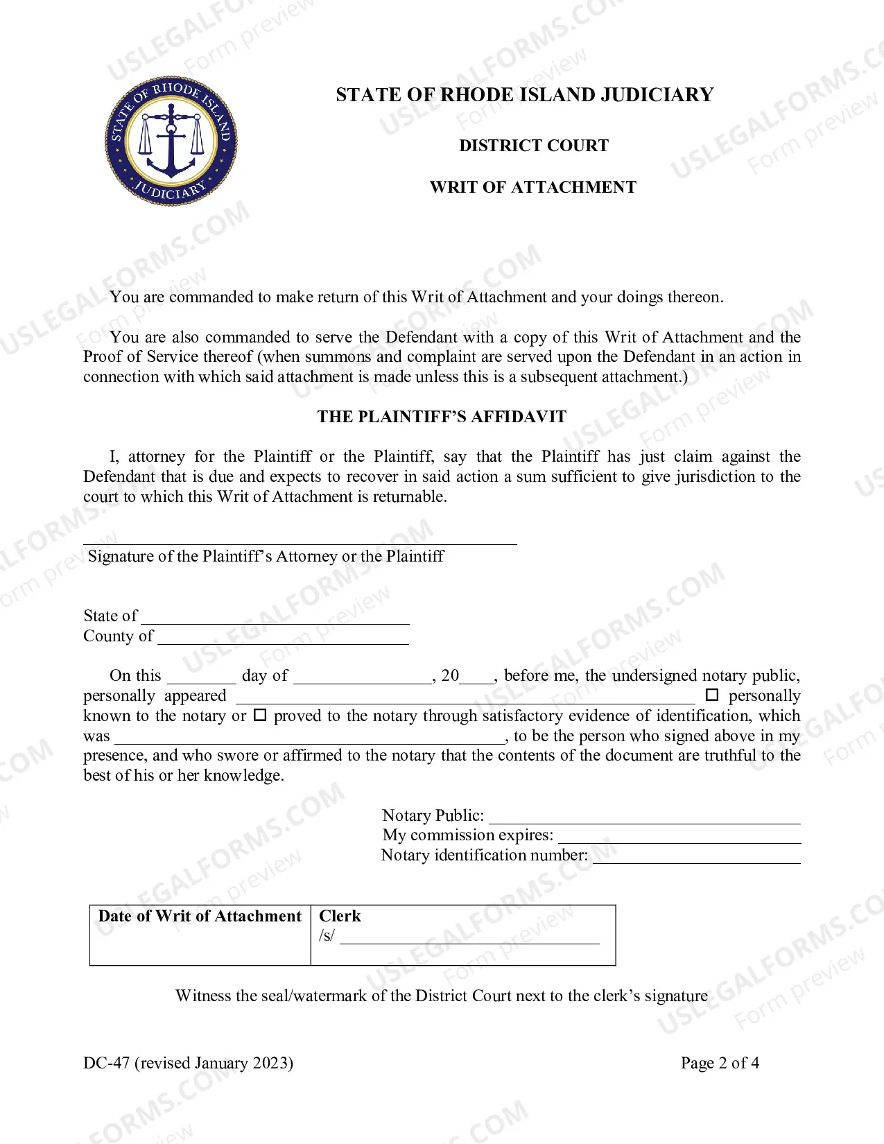 Preview Writ of Attachment