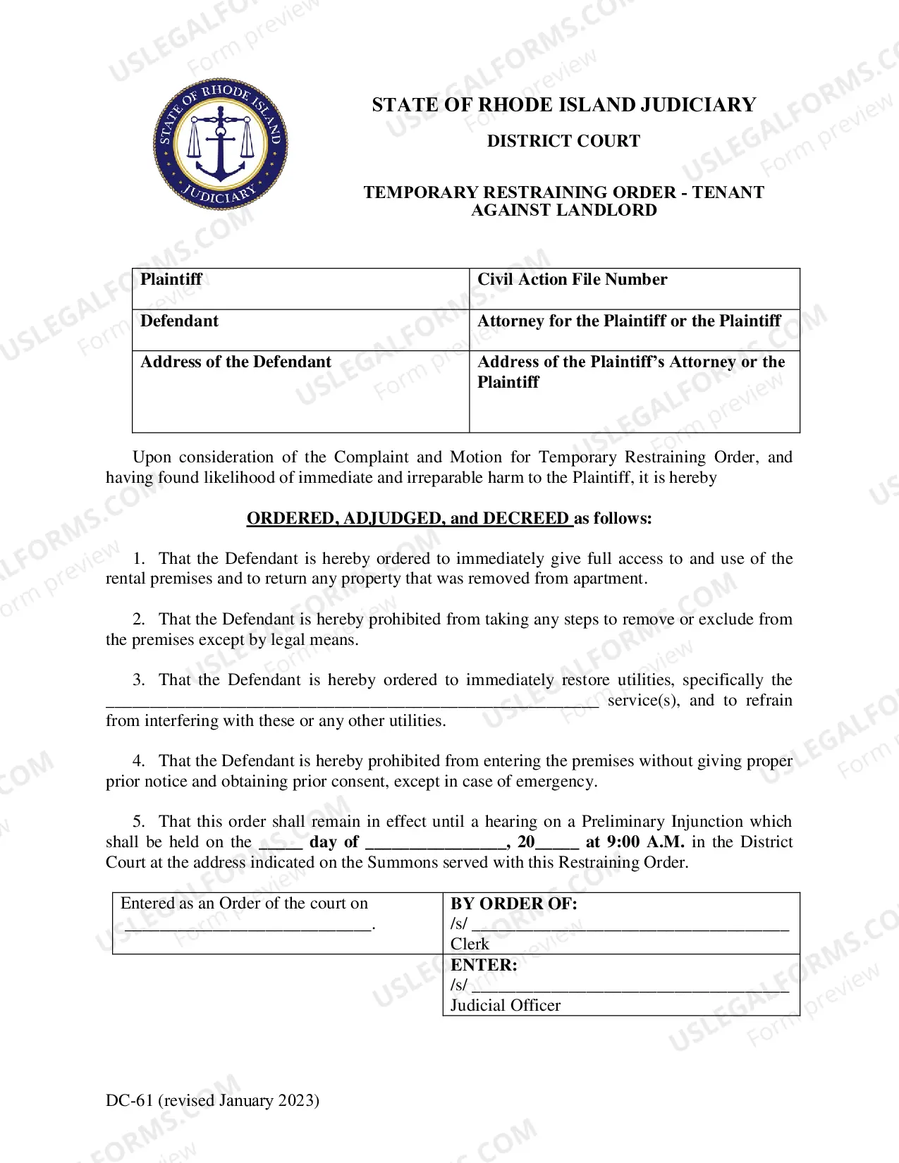 Preview Complaint and Motion For Temporary Restraining Order-Tenant Against Landlord