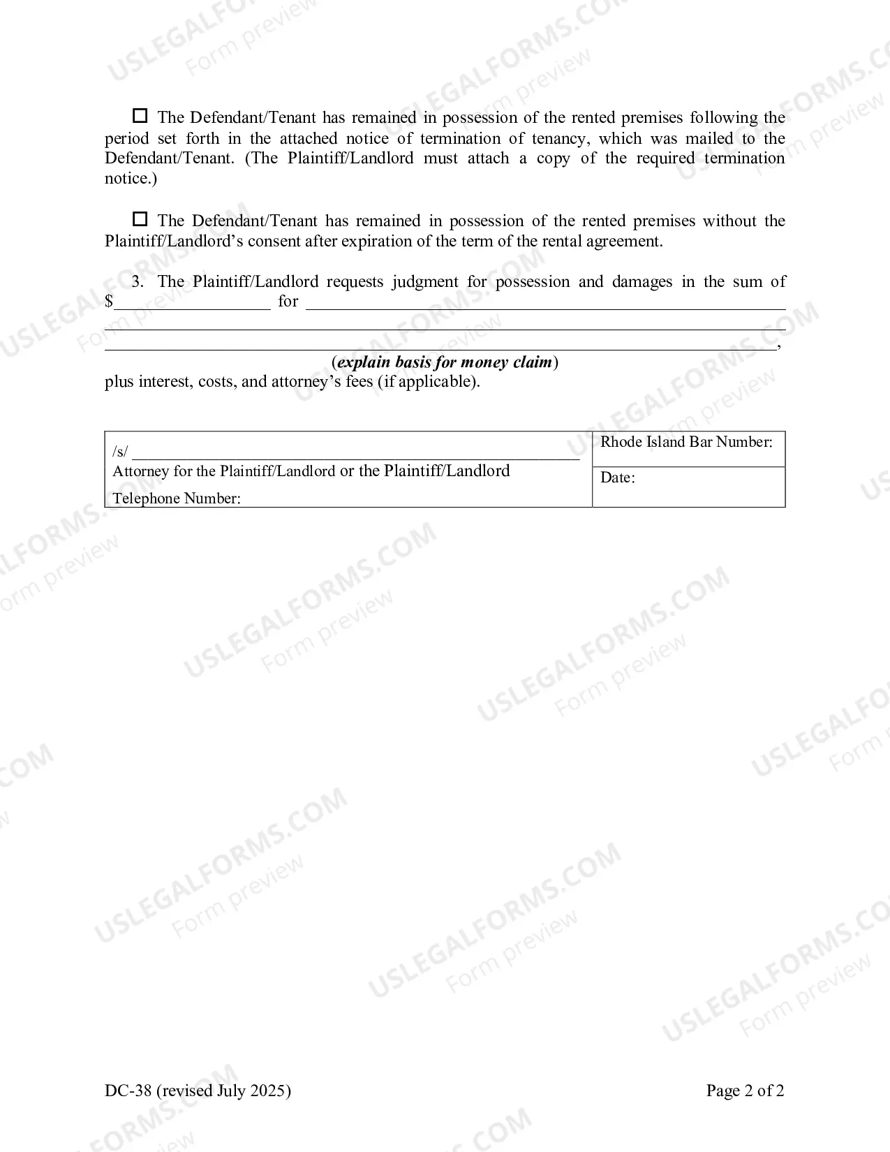Preview Complaint For Eviction For Reason Other Than Non-Payment of Rent