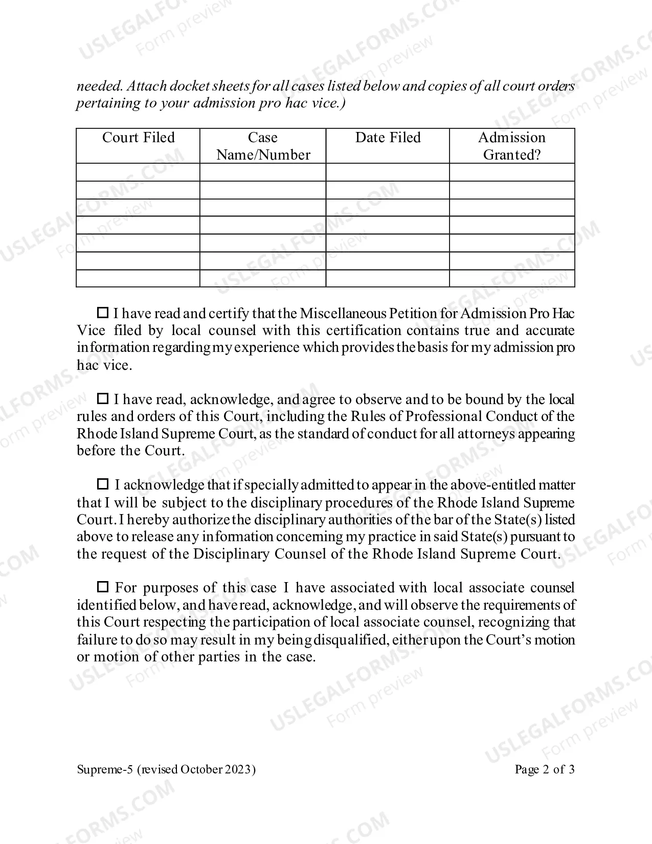 Preview Attorney Certification For Admission Pro Hac Vice