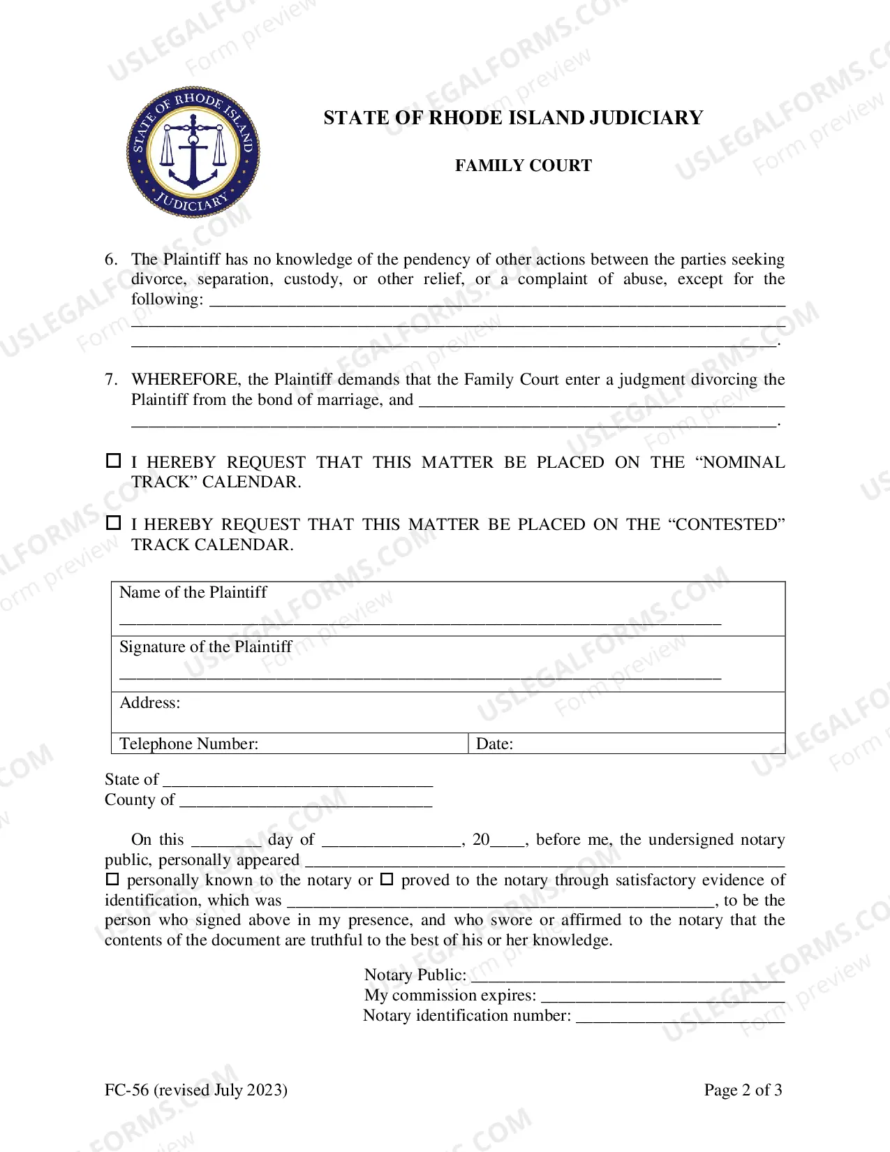 Preview Complaint For Divorce Or Divorce From Bed and Board
