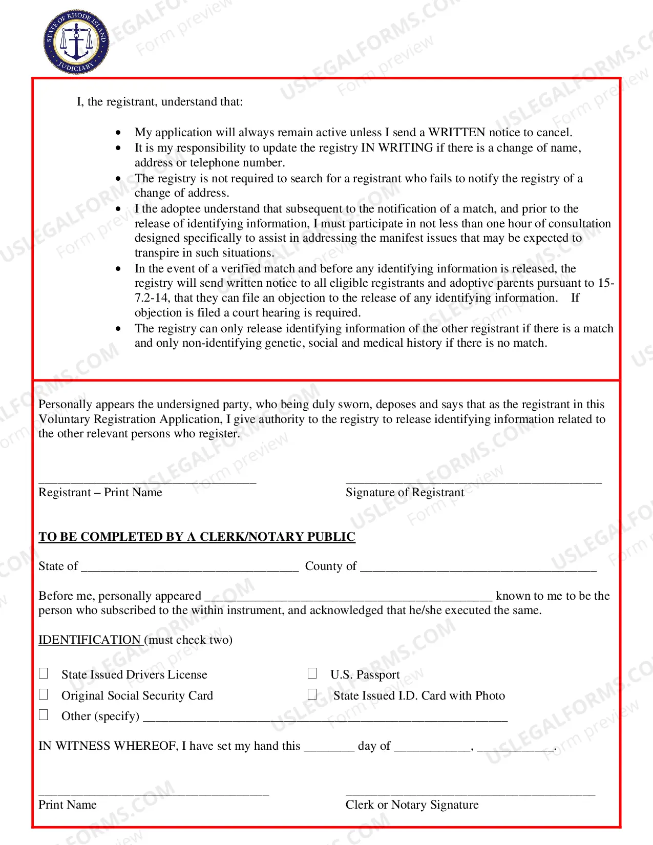 Preview Voluntary Registration Application and Affidavit