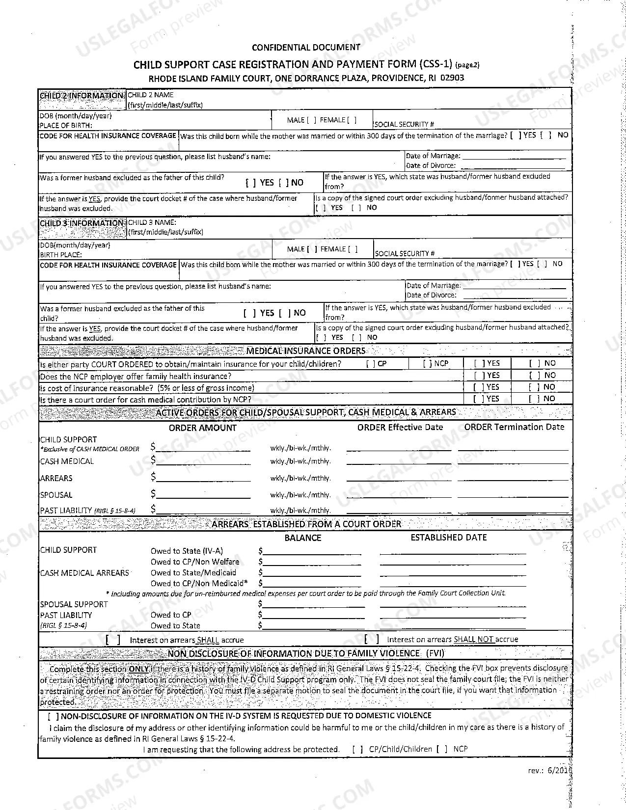 Preview Child Support Case Registration and Payment Form (CSS-1)
