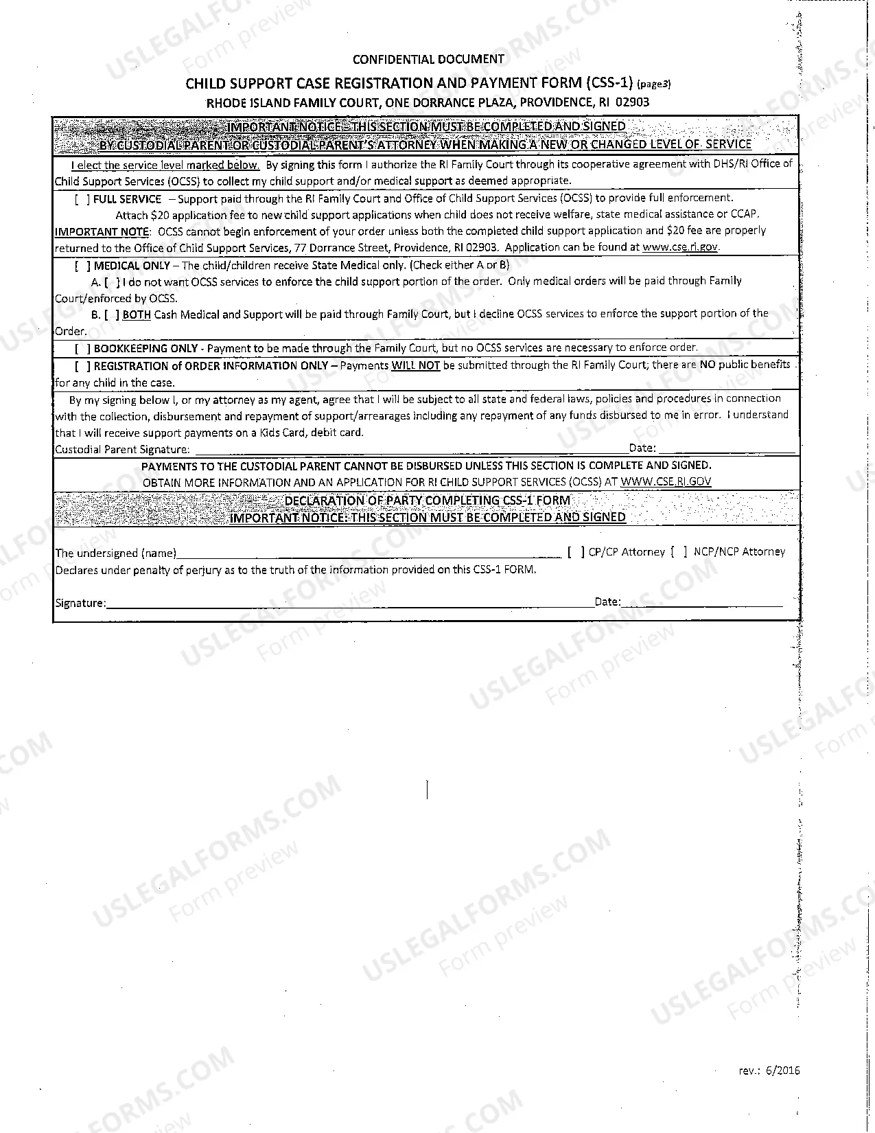 Preview Child Support Case Registration and Payment Form (CSS-1)