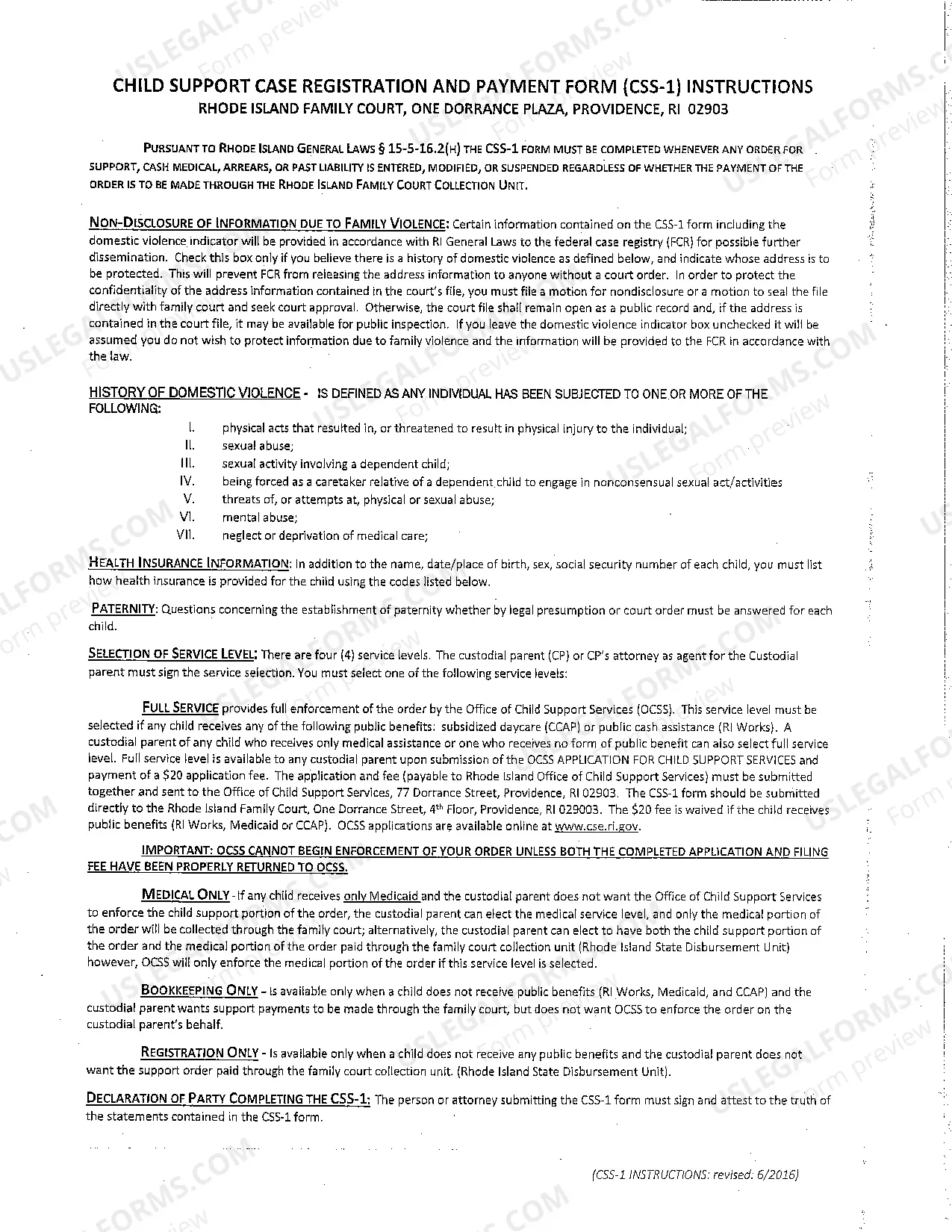 Preview Child Support Case Registration and Payment Form (CSS-1)