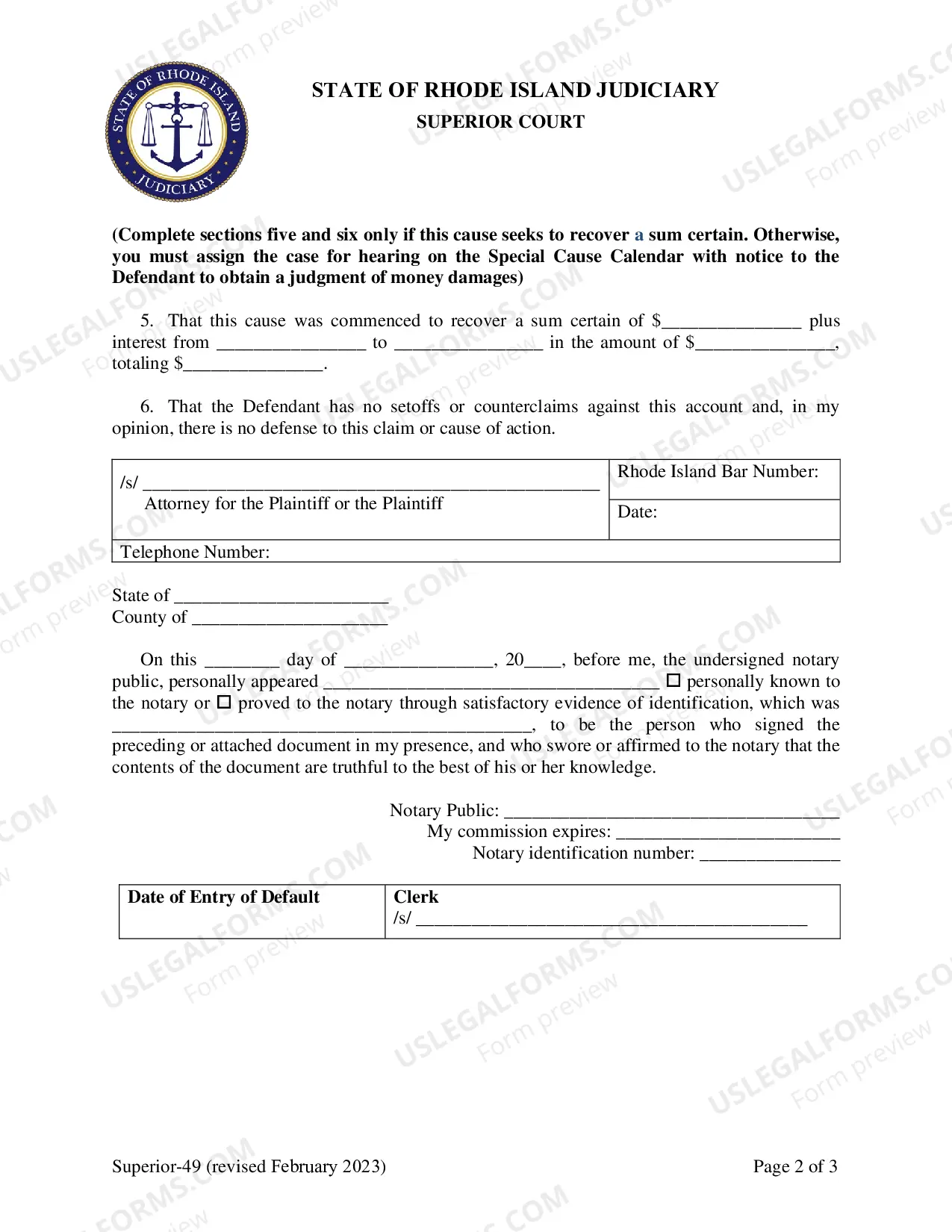 Preview Affidavit and Request For Entry of Default