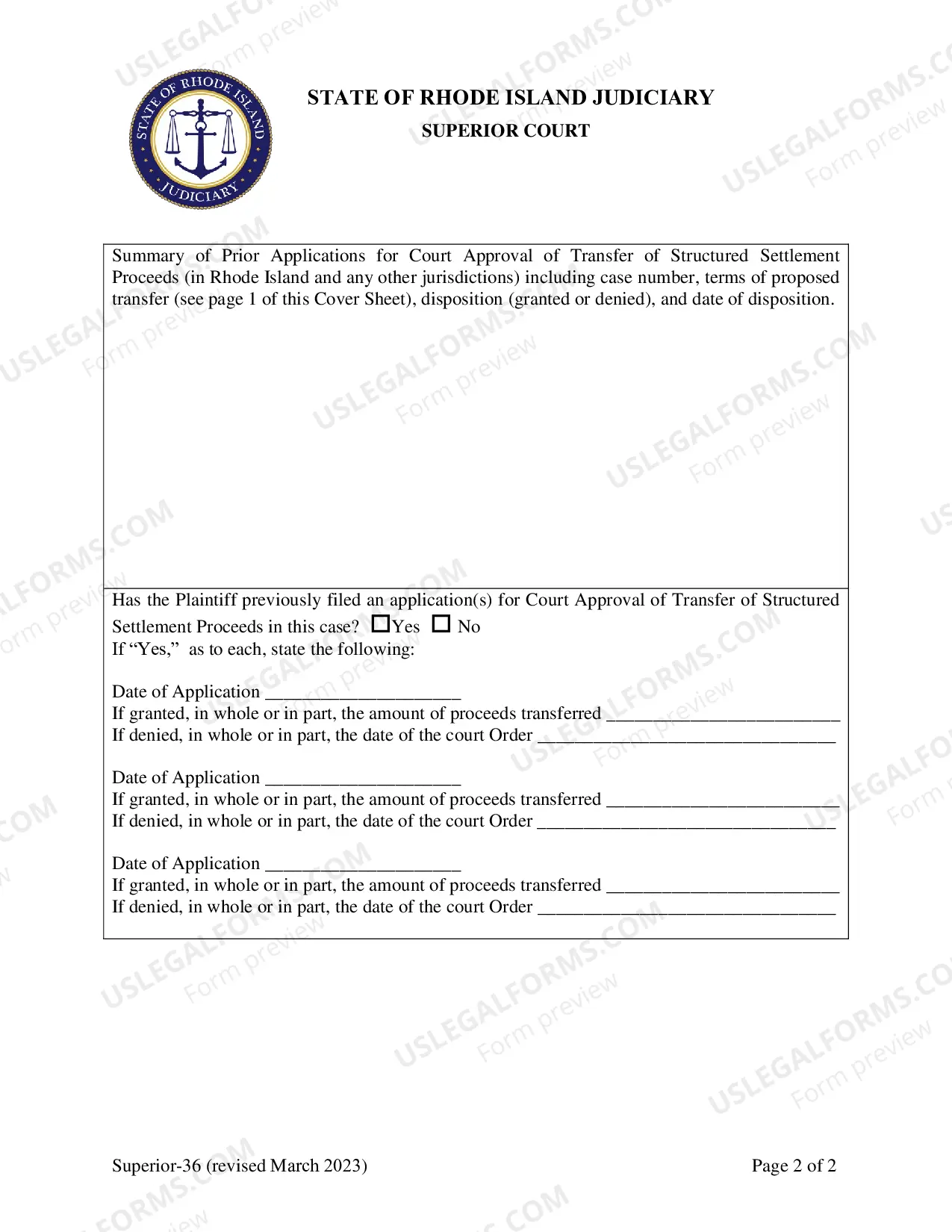 Preview Cover Sheet For Application For Court Approval of Transfer