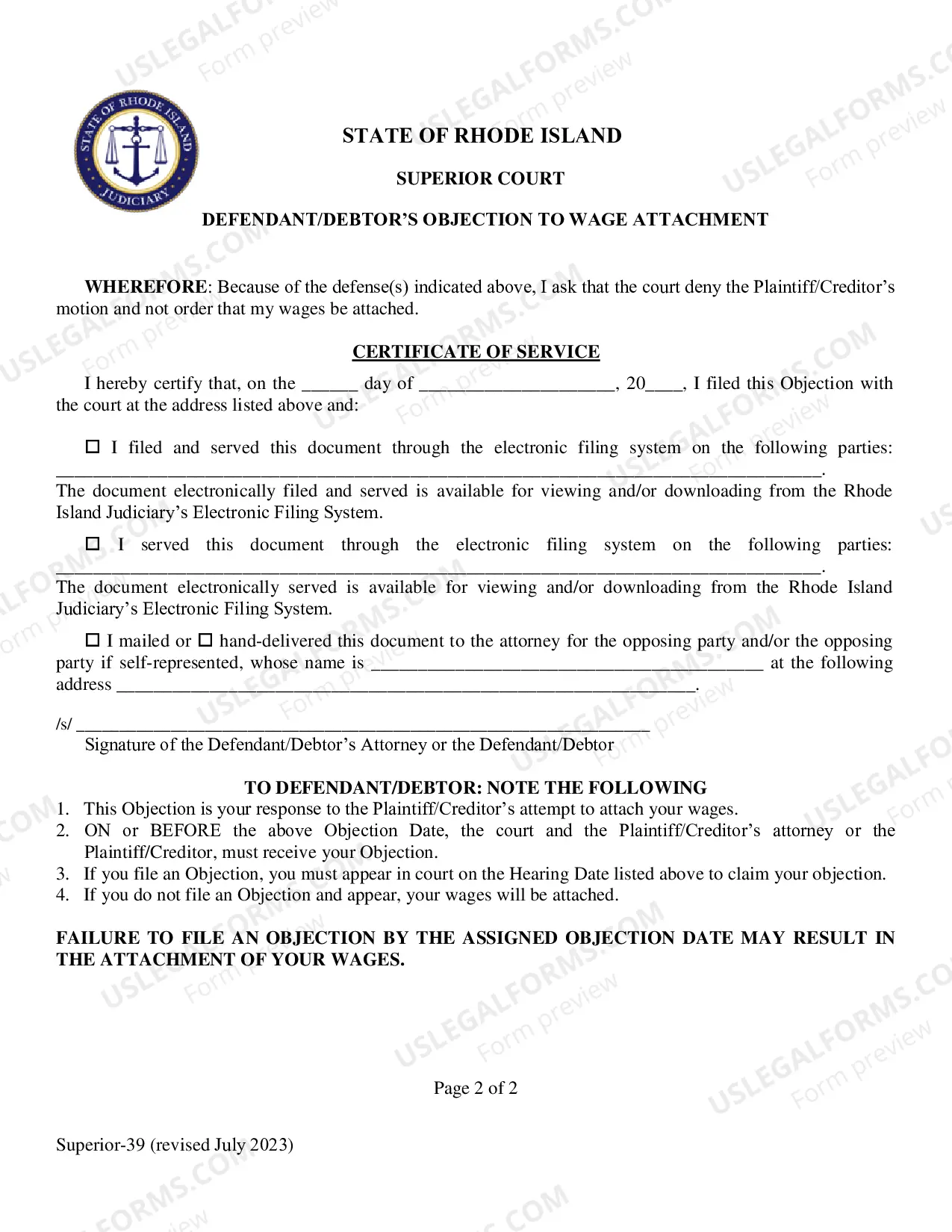 Preview Notice and Motion to Attach Wages