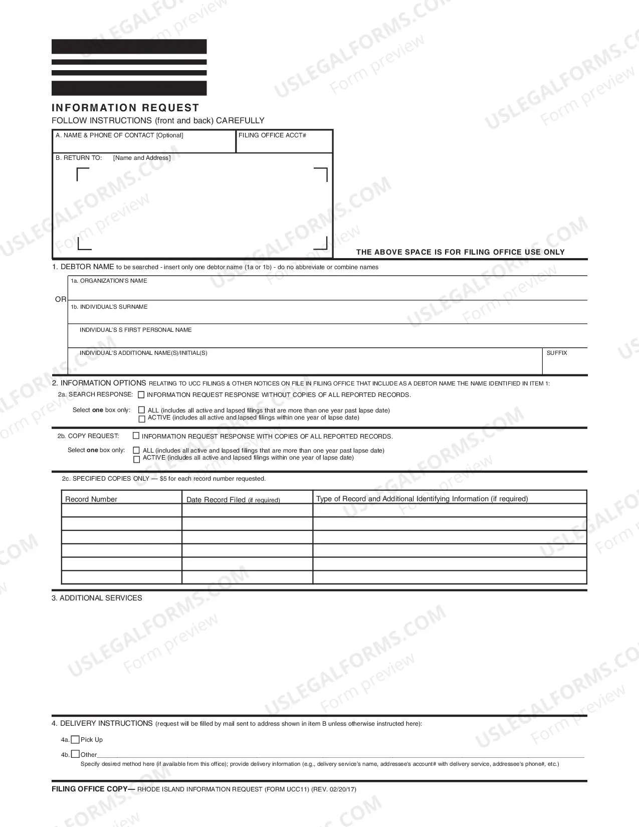 Preview Rhode Island UCC11 Information Request