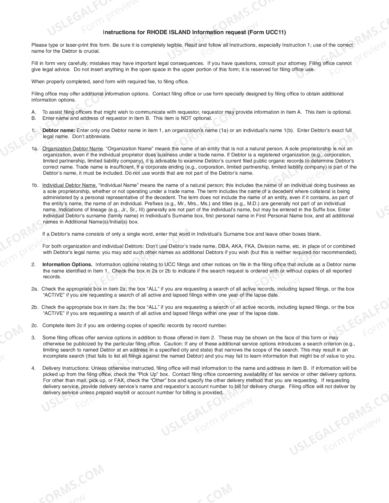 Preview Rhode Island UCC11 Information Request