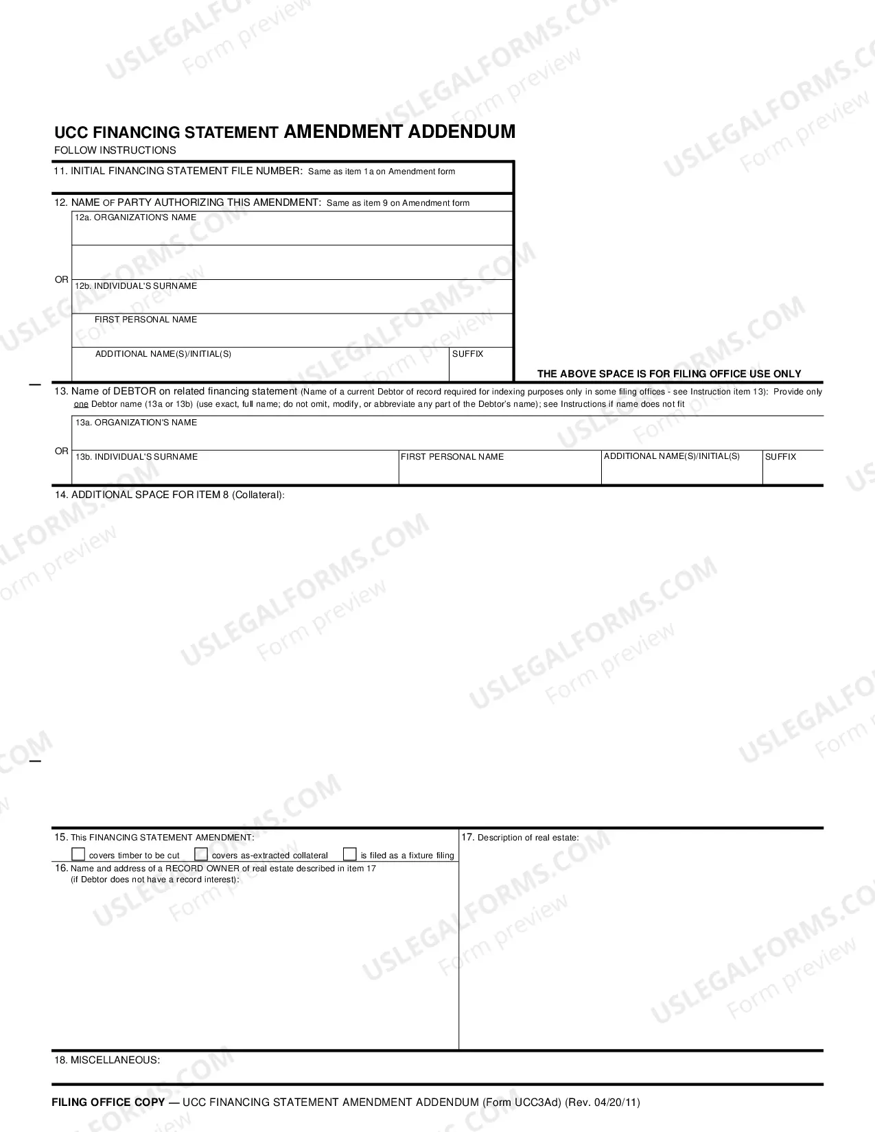 Preview Rhode Island UCC3 Financing Statement Amendment Addendum
