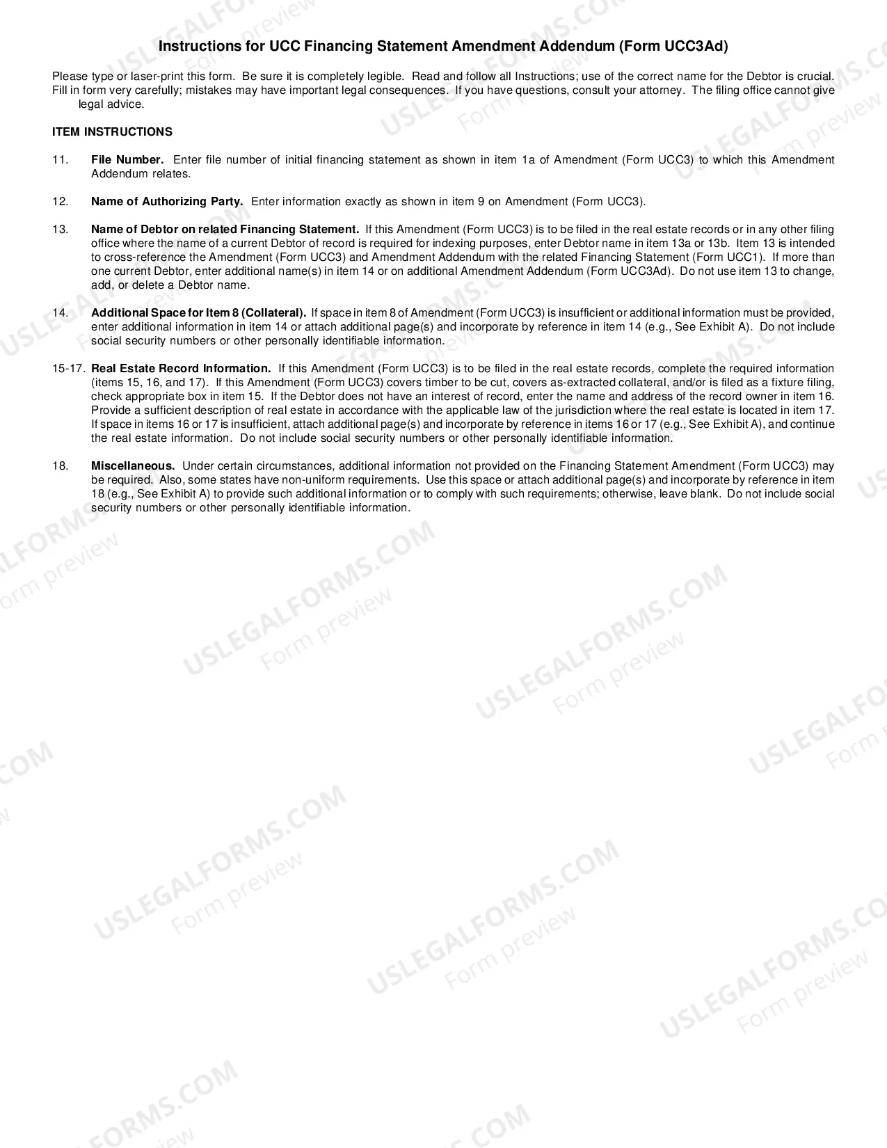 Preview Rhode Island UCC3 Financing Statement Amendment Addendum