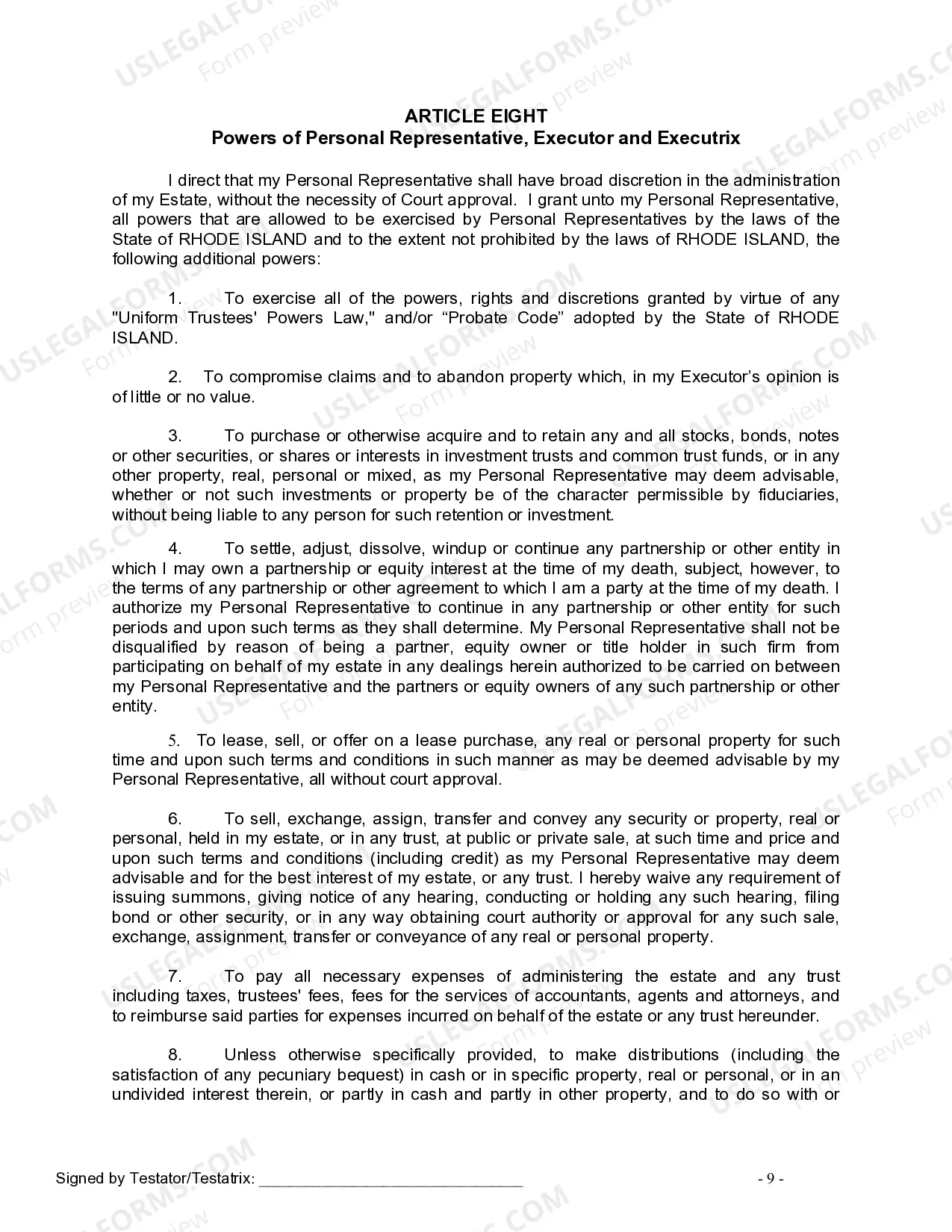 Preview Last Will and Testament for Single Person with No Children