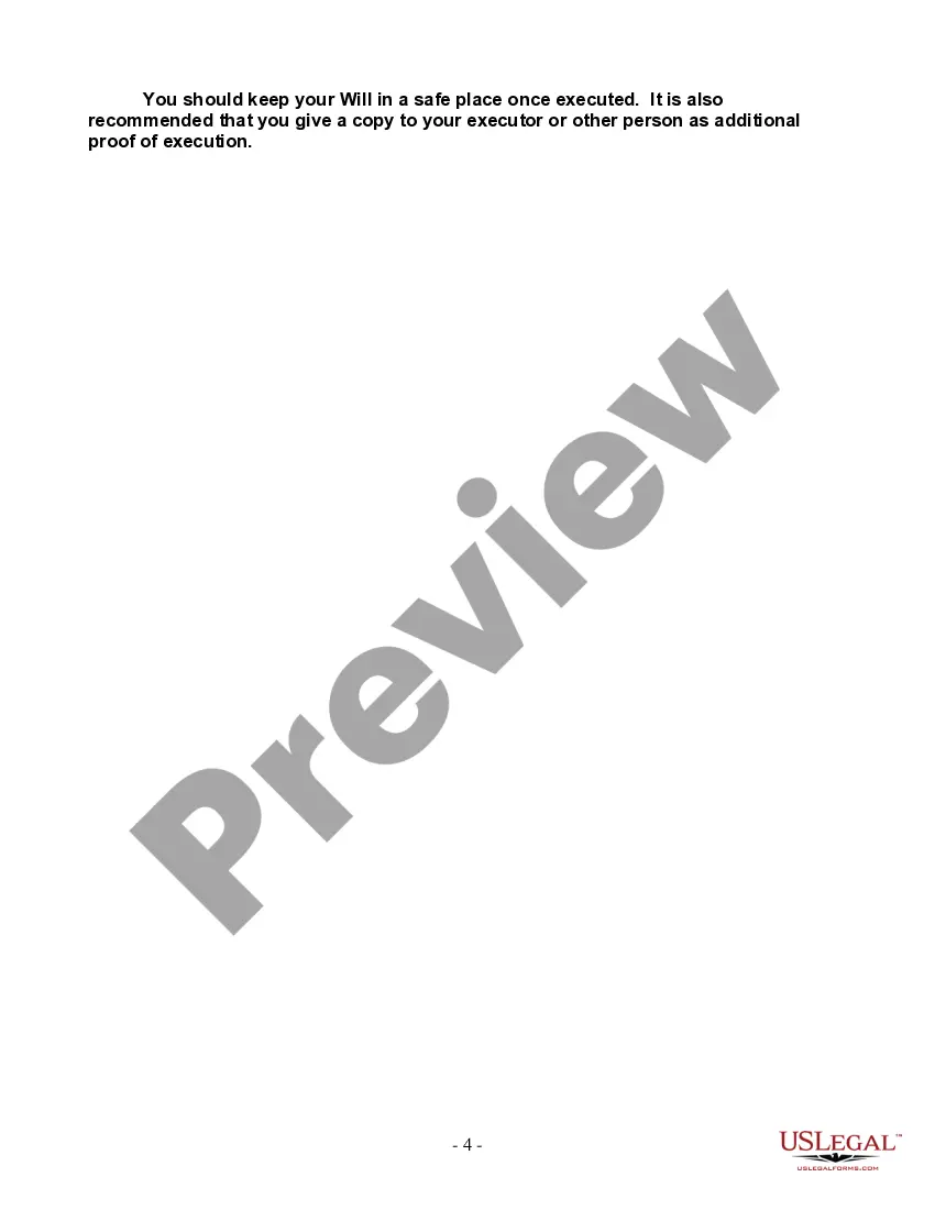 Preview Last Will and Testament for a Single Person with Minor Children