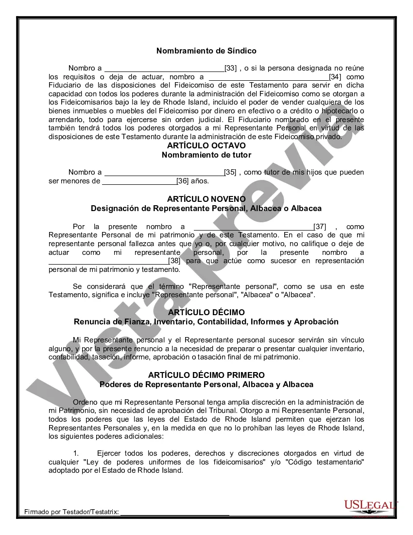 Preview Formulario Legal de Última Voluntad y Testamento para Persona Soltera con Hijos Adultos y Menores
